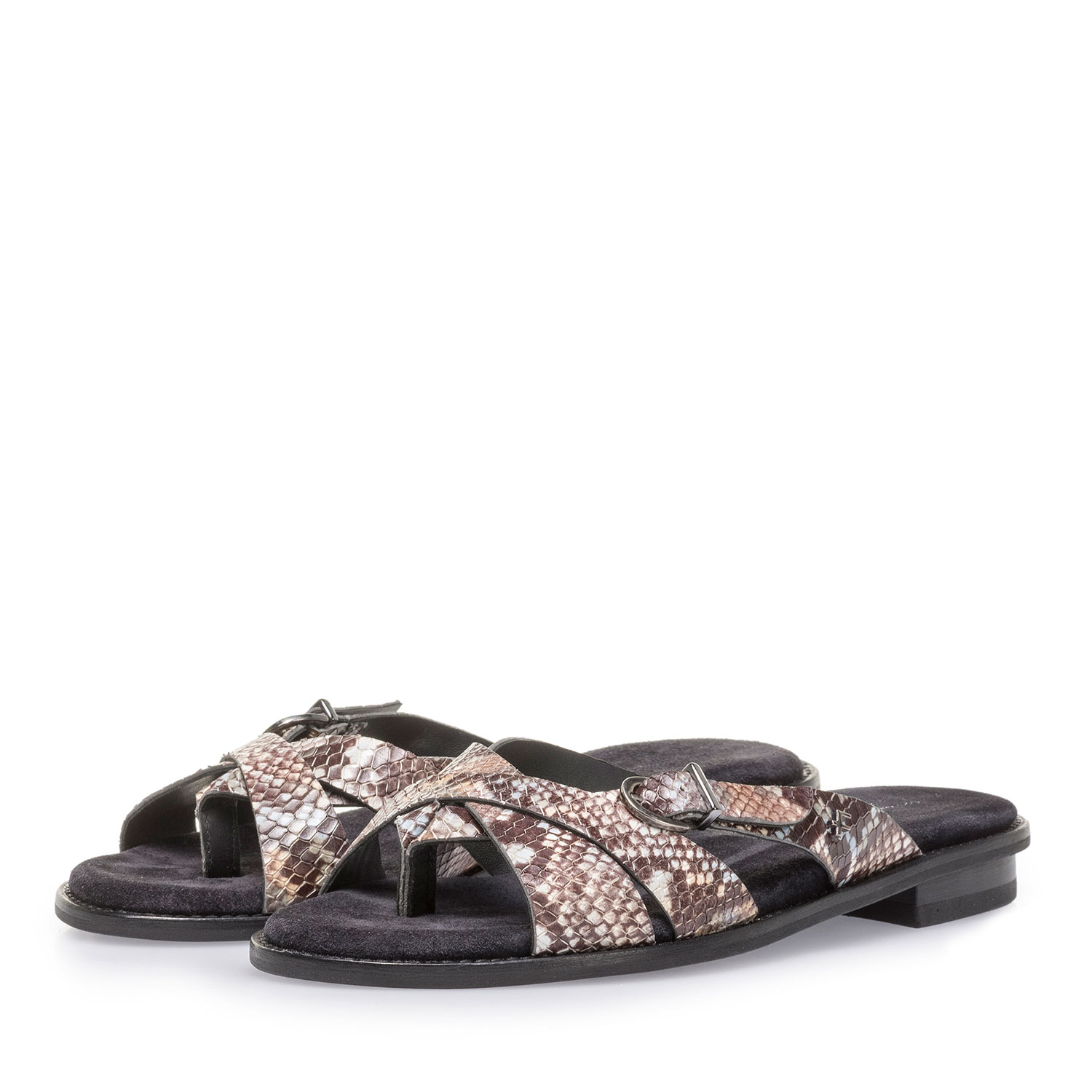85926/01 - Bruin/witte leren slipper met snakeprint 85926/01 - Bruin/witte leren slipper met snakeprint