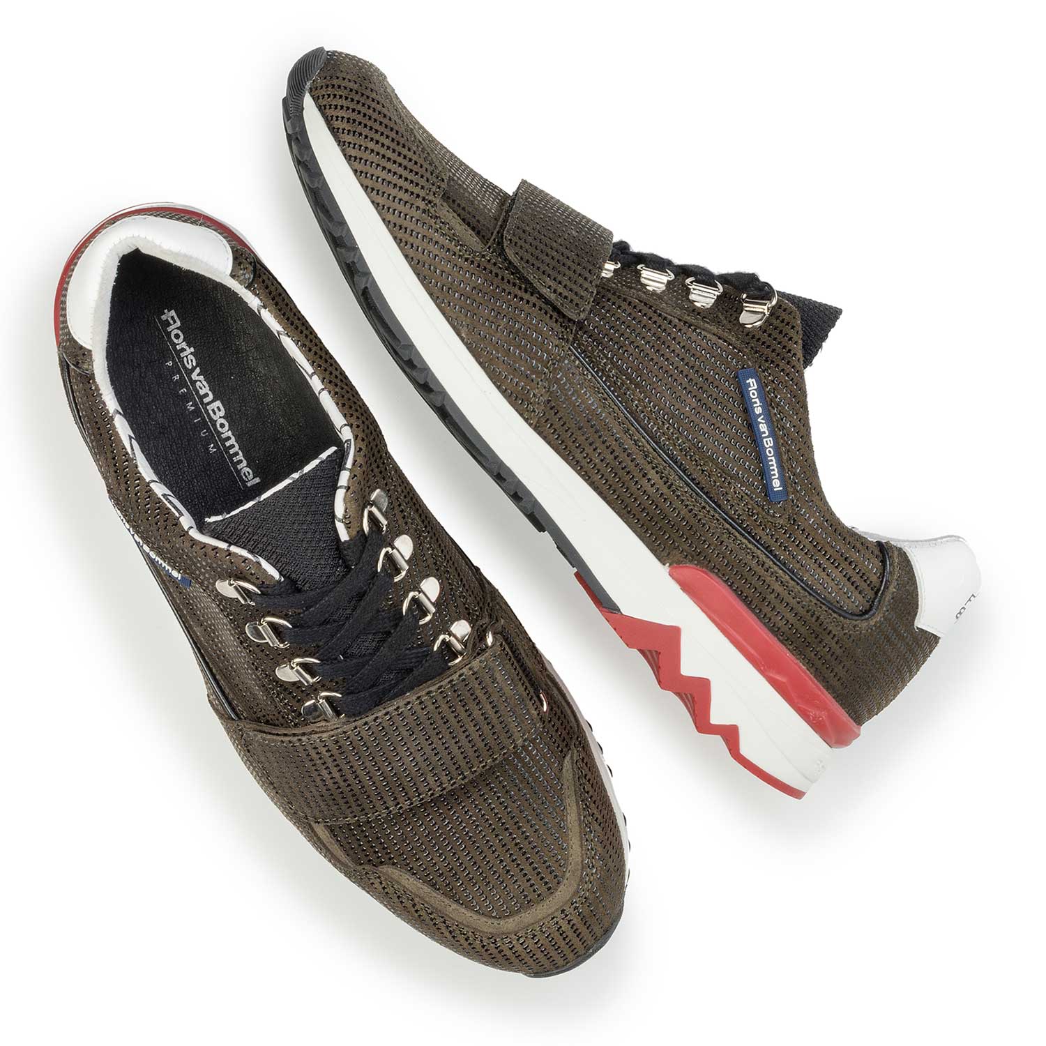 16221/00 - Premium olive green printed suede leather sneaker 16221/00 - Premium olive green printed suede leather sneaker