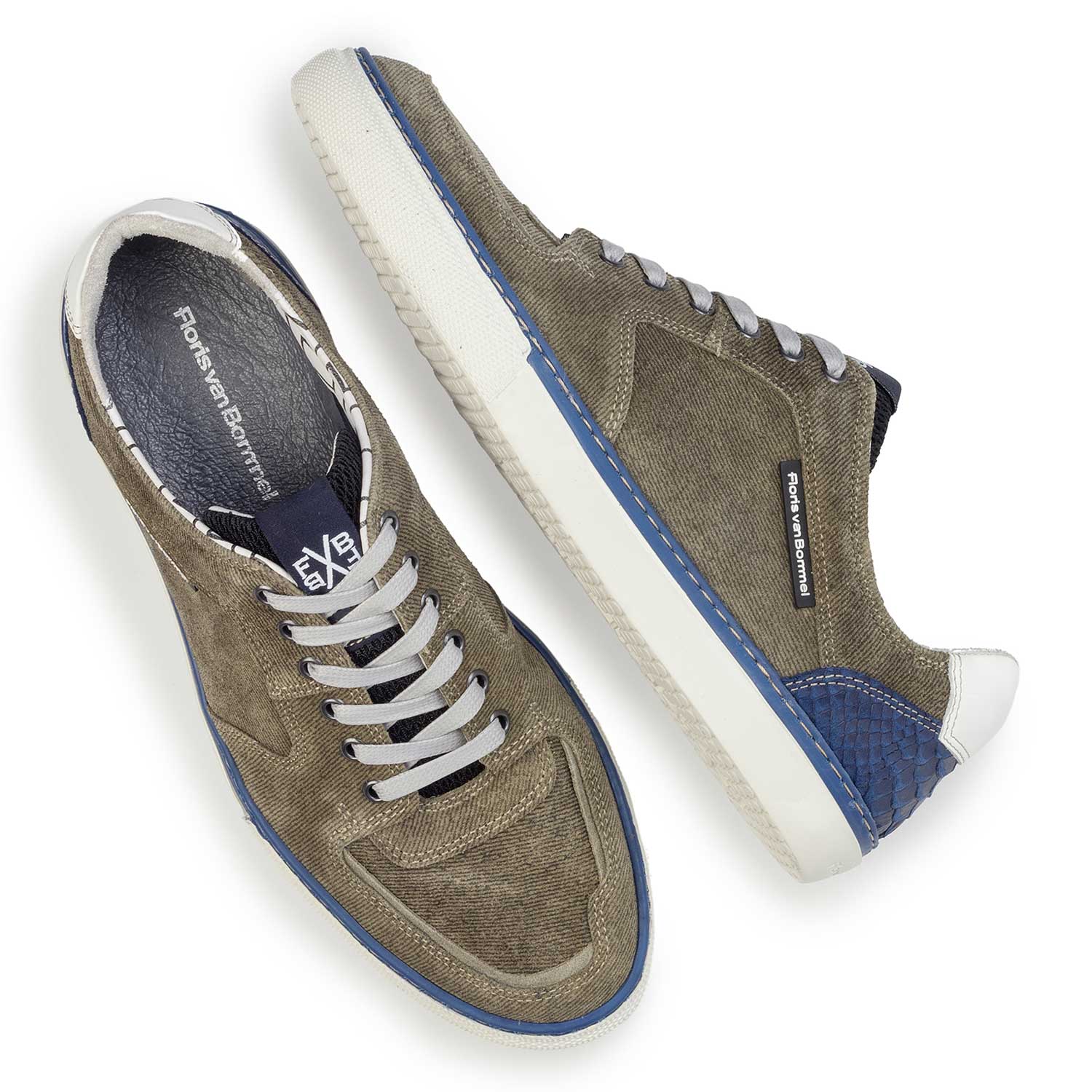 16252/05 - Olijfgroene suède sneaker met dessin 16252/05 - Olijfgroene suède sneaker met dessin