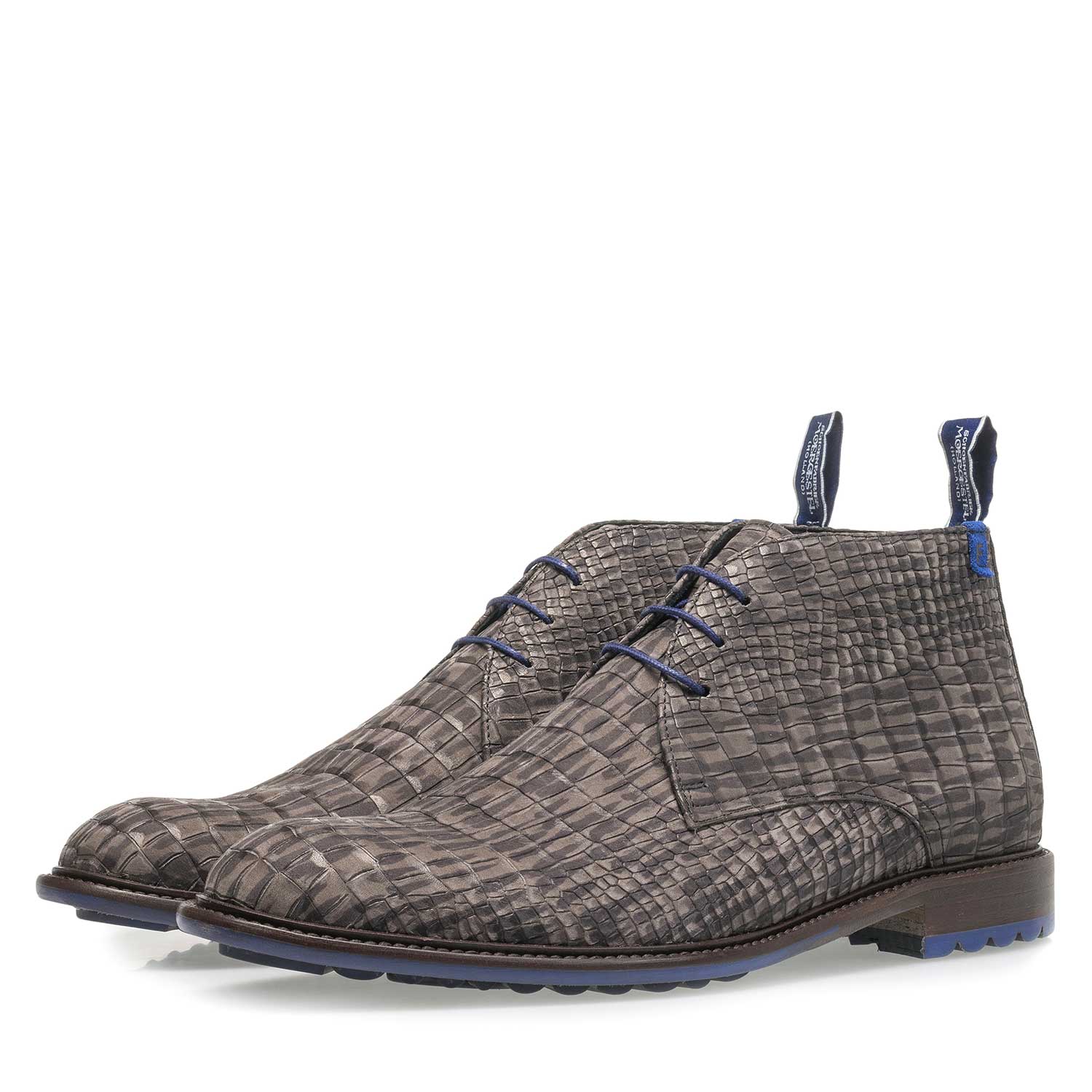 10203/23 - Donkergrijze nubuckleren veterschoen met crocoprint 10203/23 - Donkergrijze nubuckleren veterschoen met crocoprint