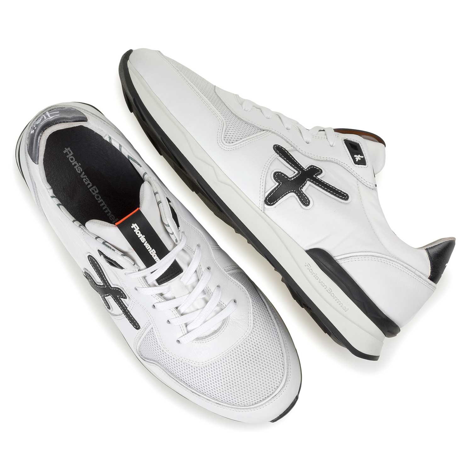 16246/09 - Witte leren sneaker met textiel 16246/09 - Witte leren sneaker met textiel