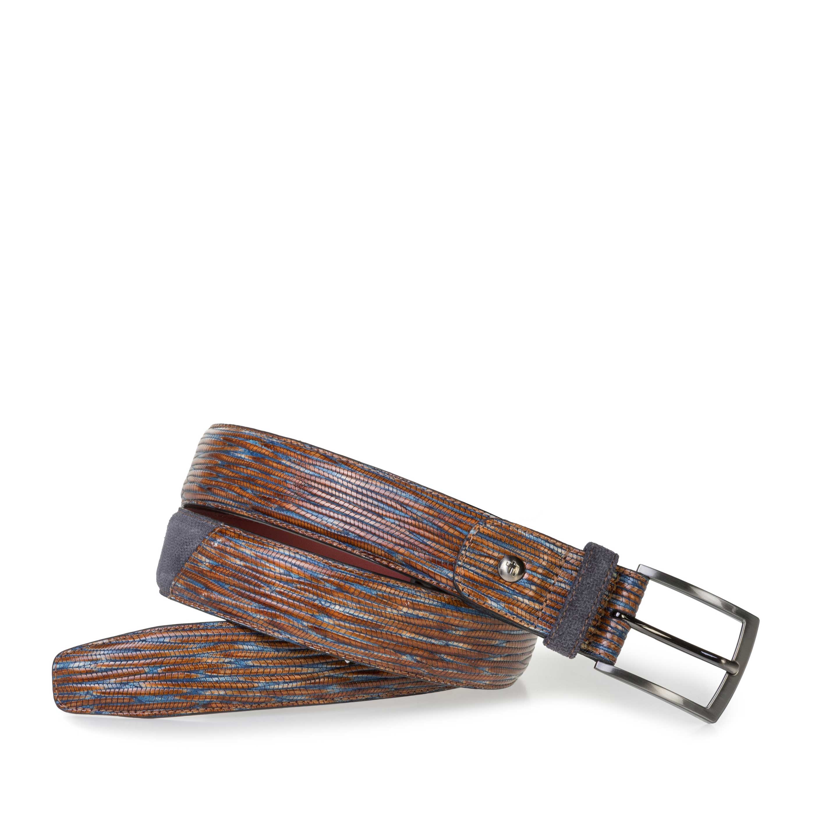 75188/60 - Blauwe/rode leren riem met print 75188/60 - Blauwe/rode leren riem met print