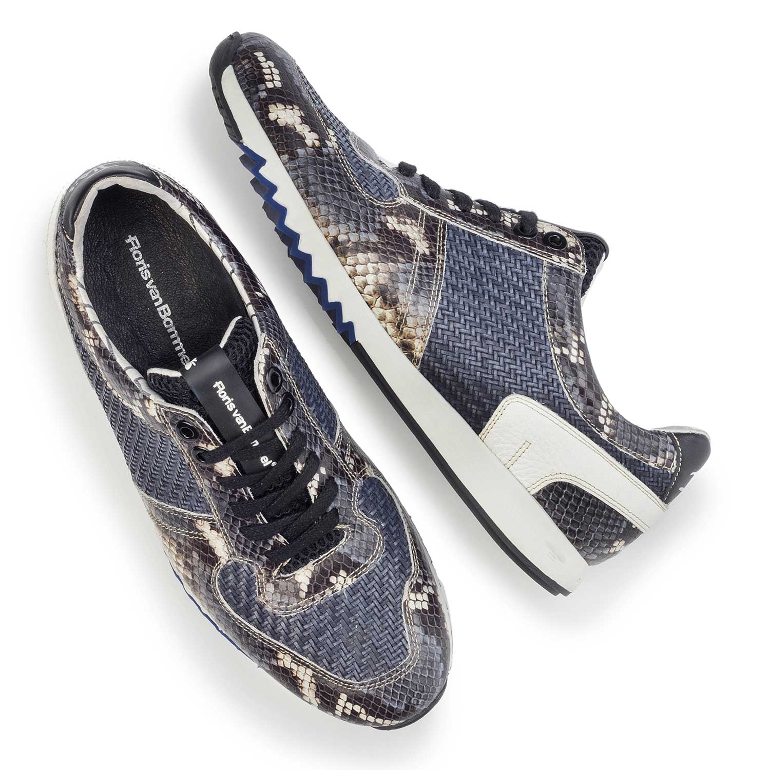 16171/05 - Grijsblauwe leren sneaker met snakeprint 16171/05 - Grijsblauwe leren sneaker met snakeprint
