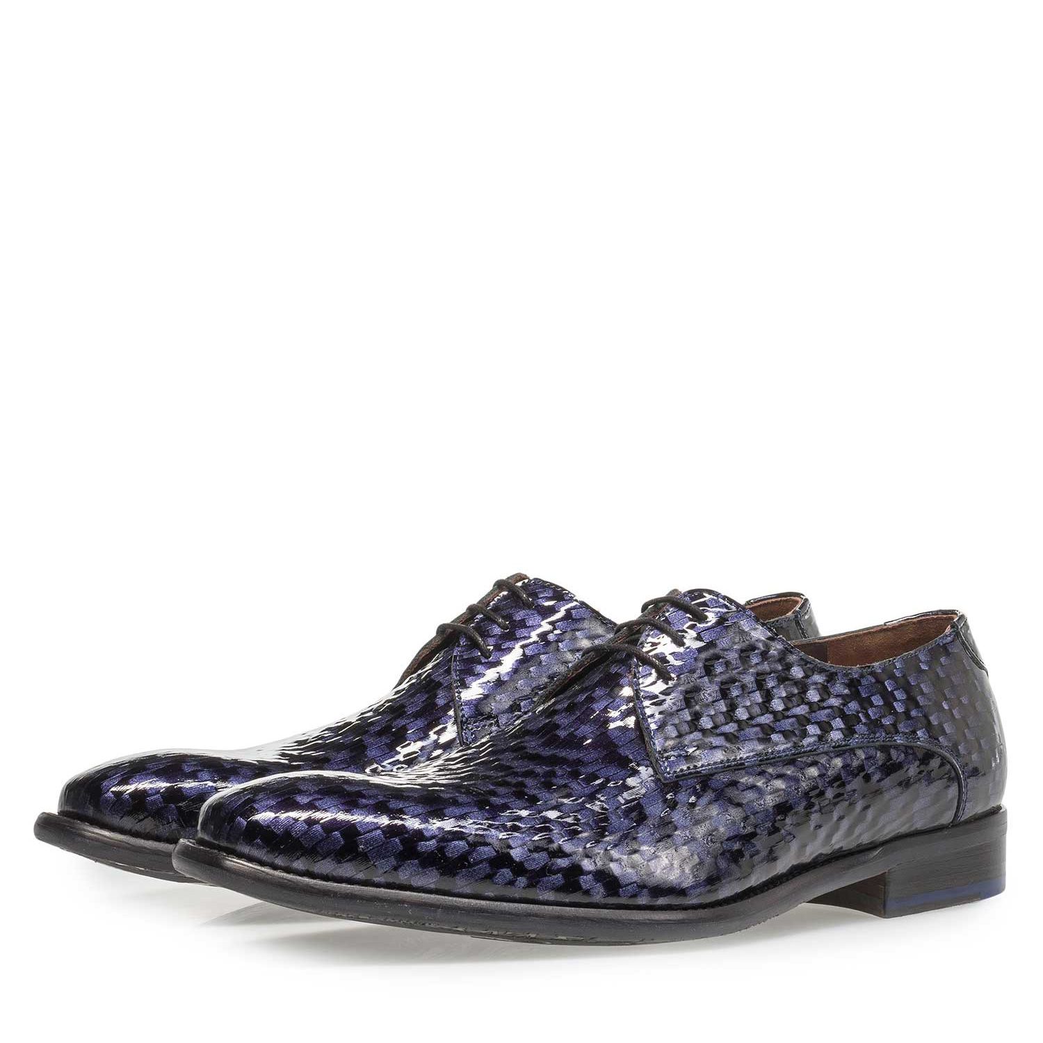 18123/02 - Premium blauwe lakleren veterschoen met print 18123/02 - Premium blauwe lakleren veterschoen met print