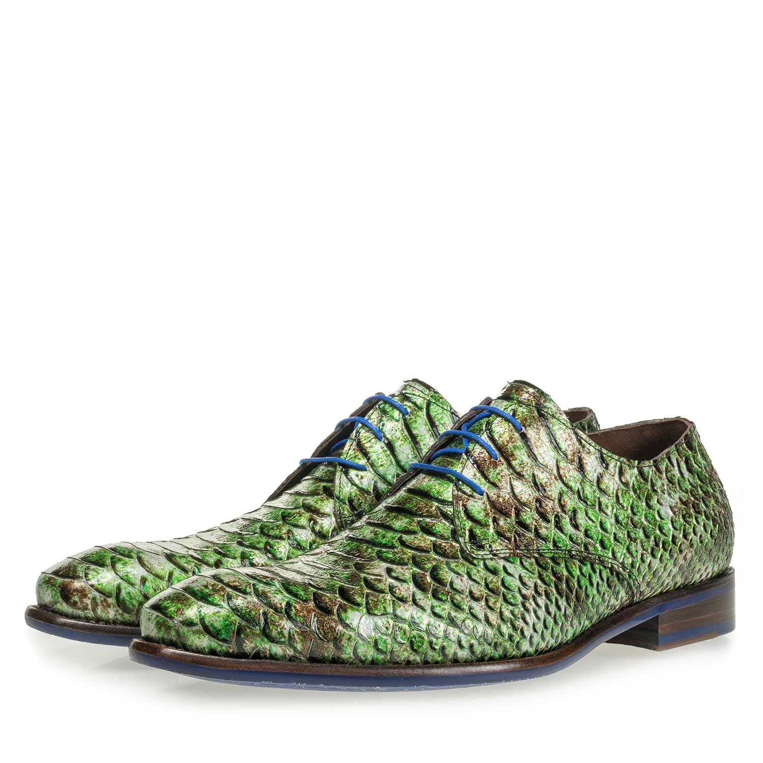 18121/01 - Groene lakleren veterschoen met snakeprint 18121/01 - Groene lakleren veterschoen met snakeprint