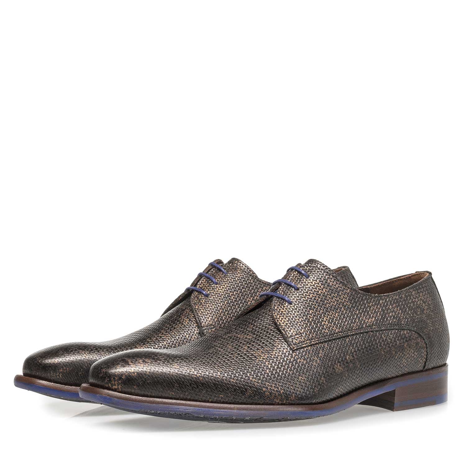 18159/02 - Leren veterschoen met metallicprint brons 18159/02 - Leren veterschoen met metallicprint brons