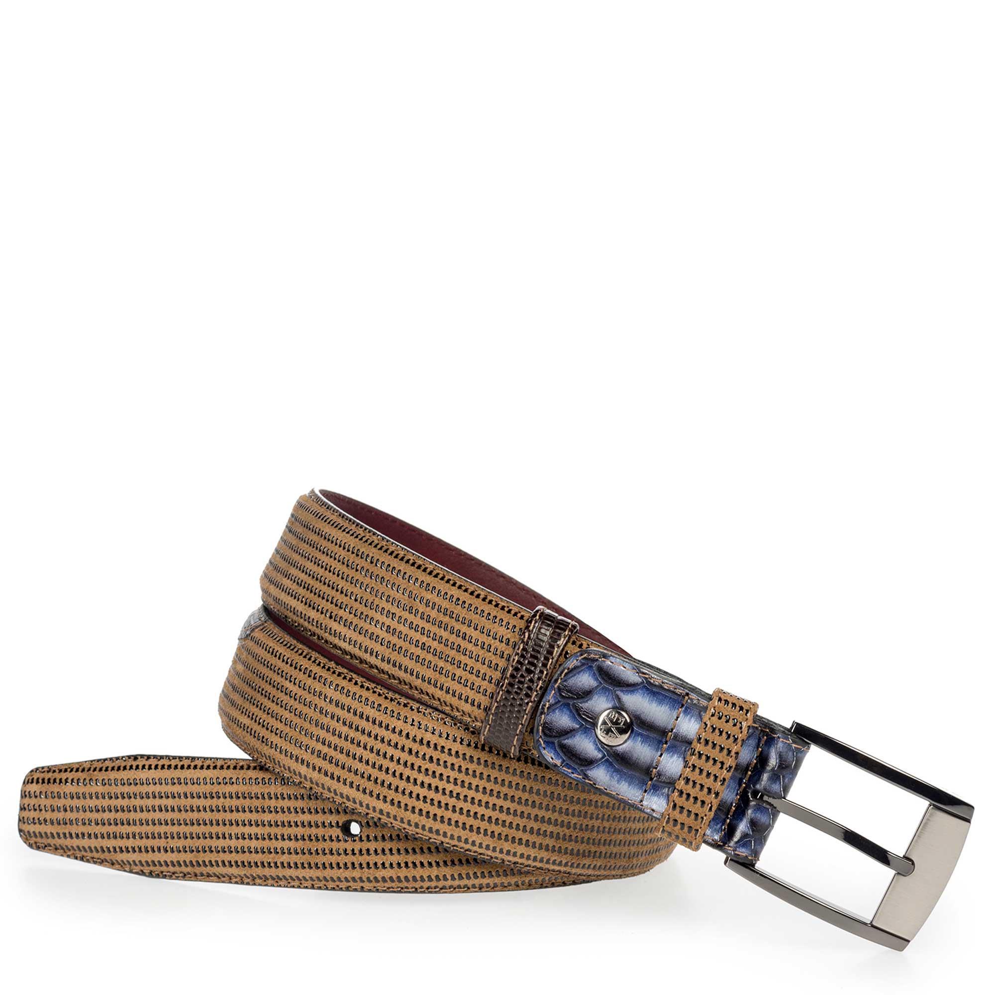 75176/01 - Camelkleurige suède riem met dessin 75176/01 - Camelkleurige suède riem met dessin