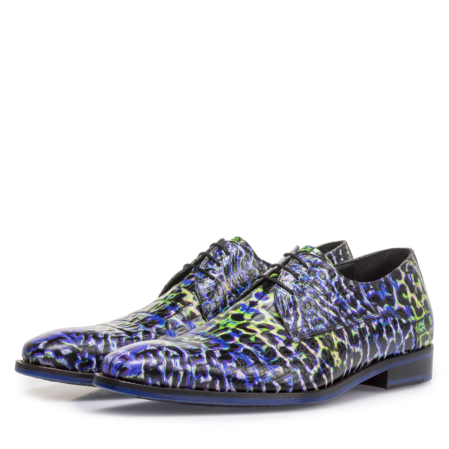 18204/03 - Premium blauwe veterschoen met crocoprint 18204/03 - Premium blauwe veterschoen met crocoprint