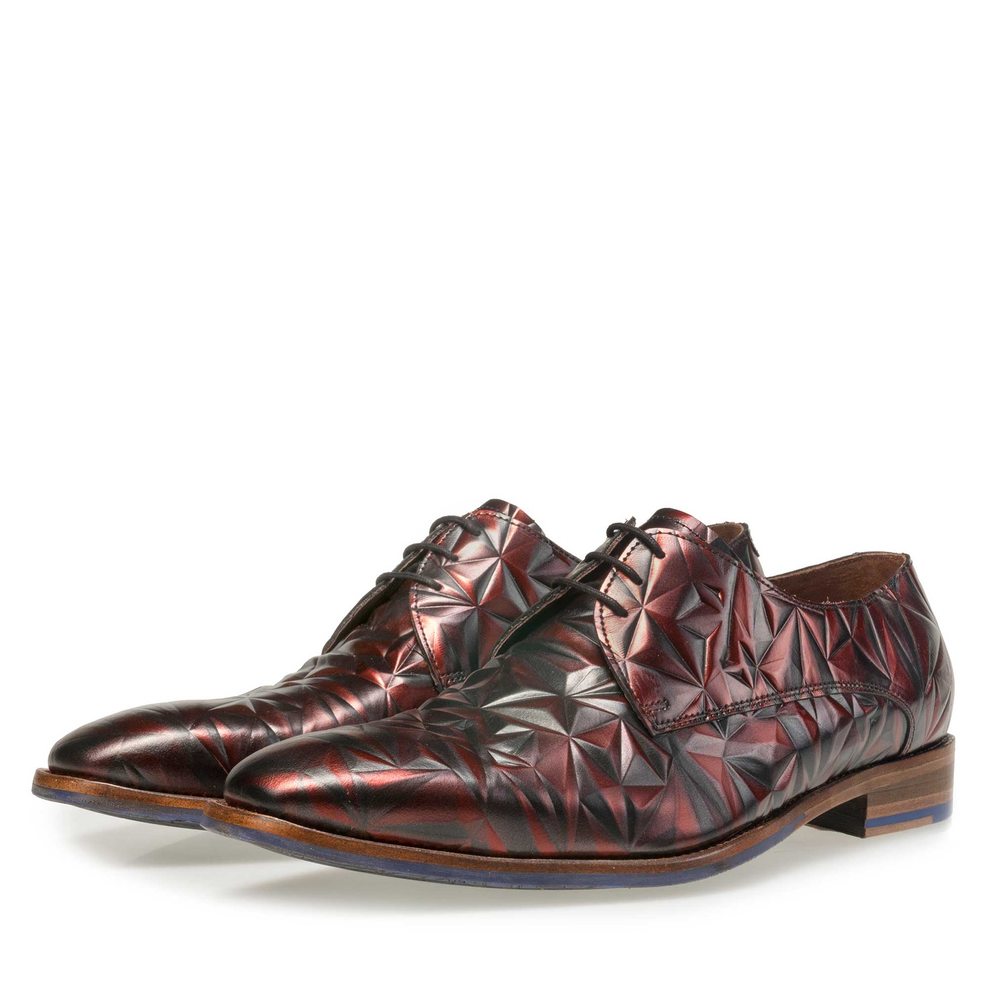 14237/01 - Floris van Bommel men’s claret leather lace shoe finished with a black mother-of-pearl effect 14237/01 - Floris van Bommel men’s claret leather lace shoe finished with a black mother-of-pearl effect