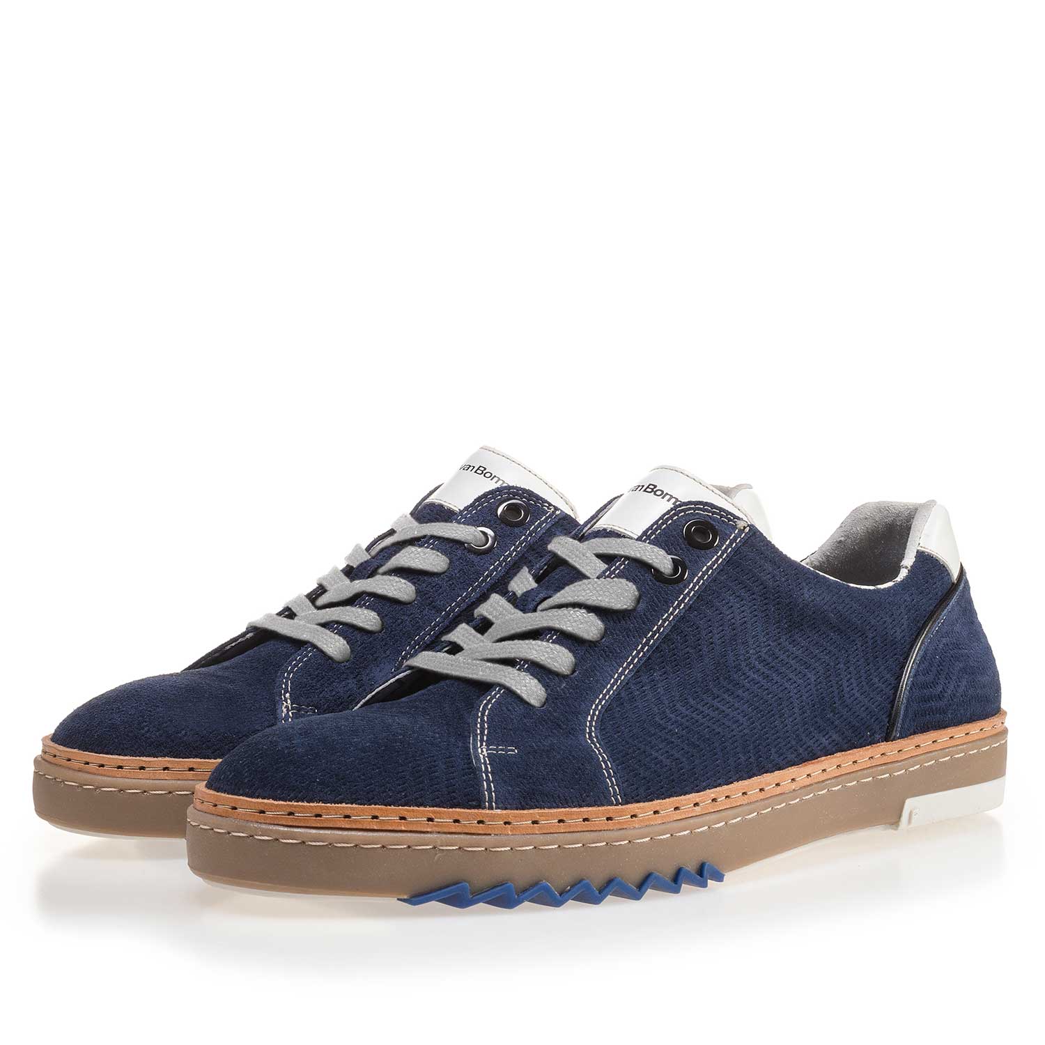 14057/04 - Blauwe suède sneaker met dessin 14057/04 - Blauwe suède sneaker met dessin