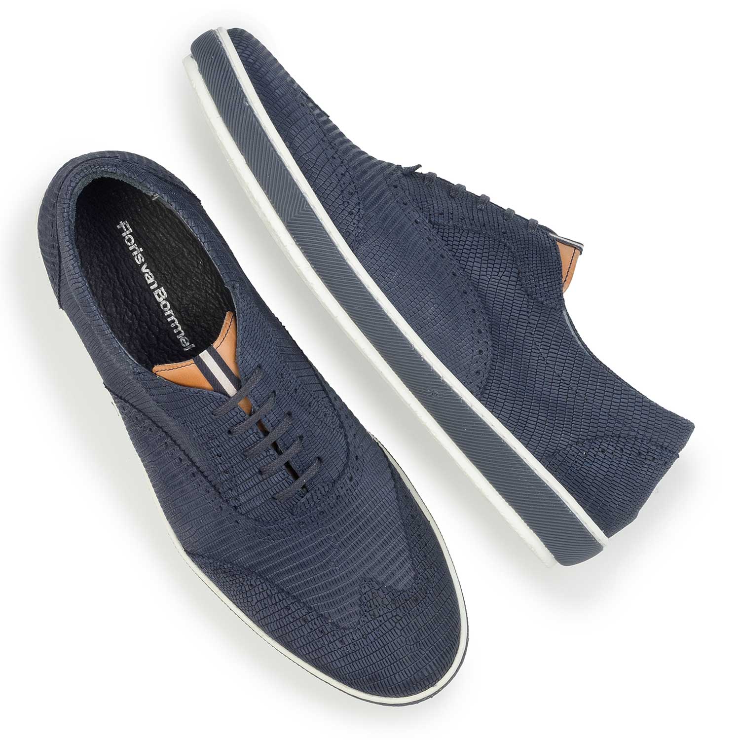 19036/34 - Blauwe brogue nubuckleren sneaker 19036/34 - Blauwe brogue nubuckleren sneaker