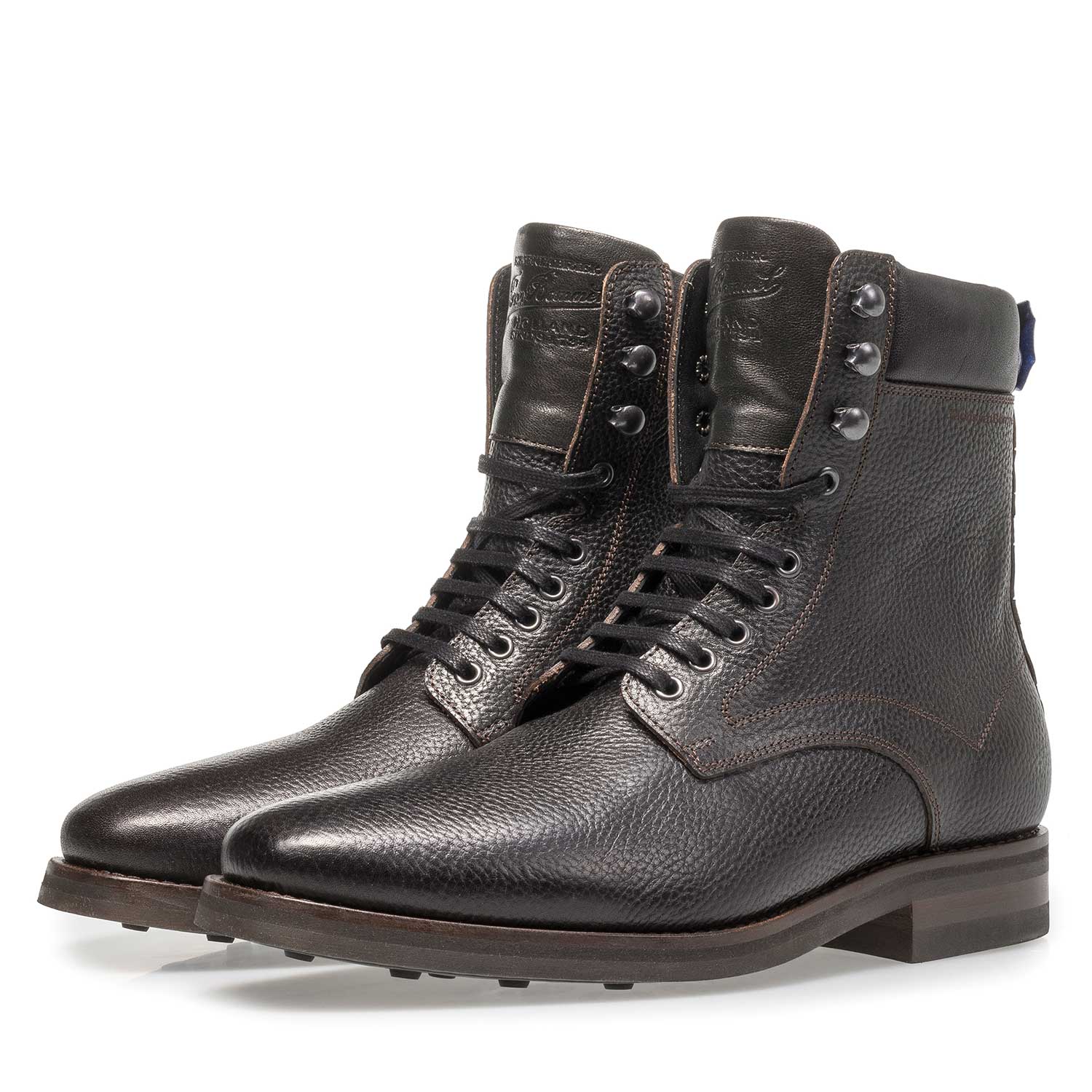 10658/14 - Zwarte kalfsleren veterboot met print 10658/14 - Zwarte kalfsleren veterboot met print