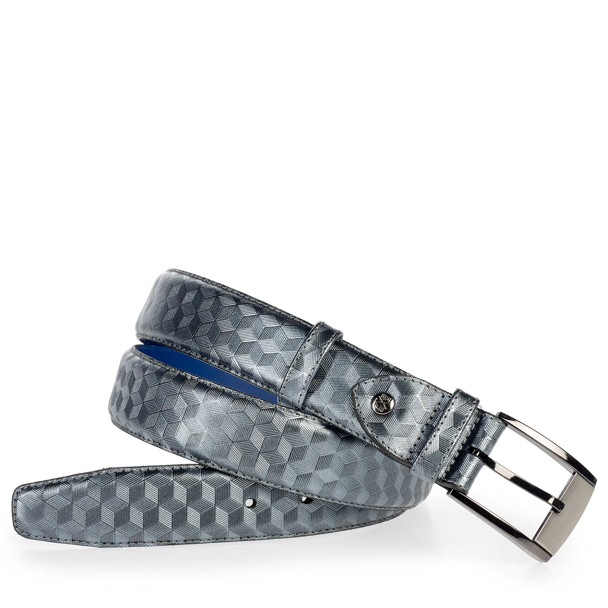 75180/39 - Grijze leren riem met hexagonprint 75180/39 - Grijze leren riem met hexagonprint