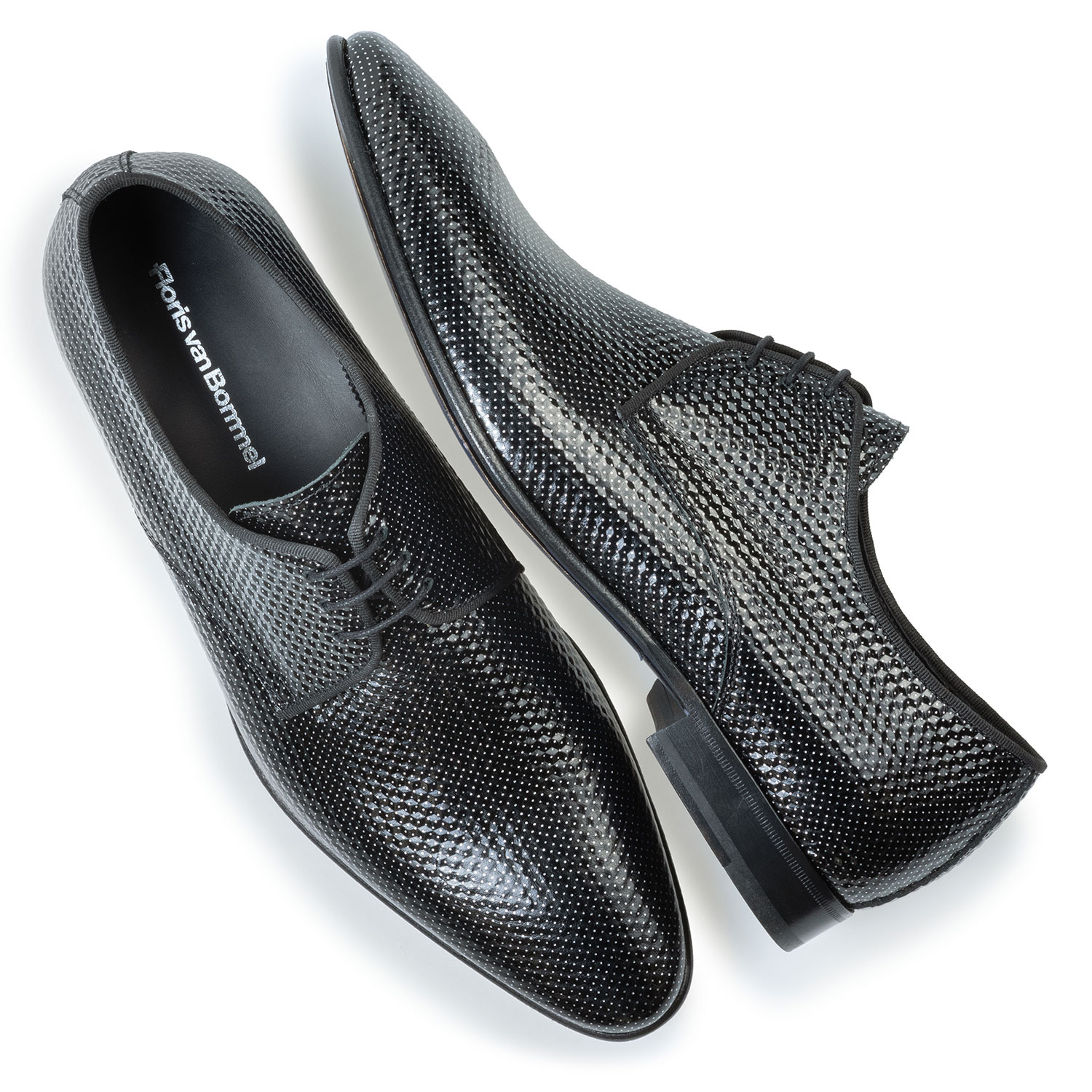 14338/10 - Veterschoen geprint leer grijs 14338/10 - Veterschoen geprint leer grijs