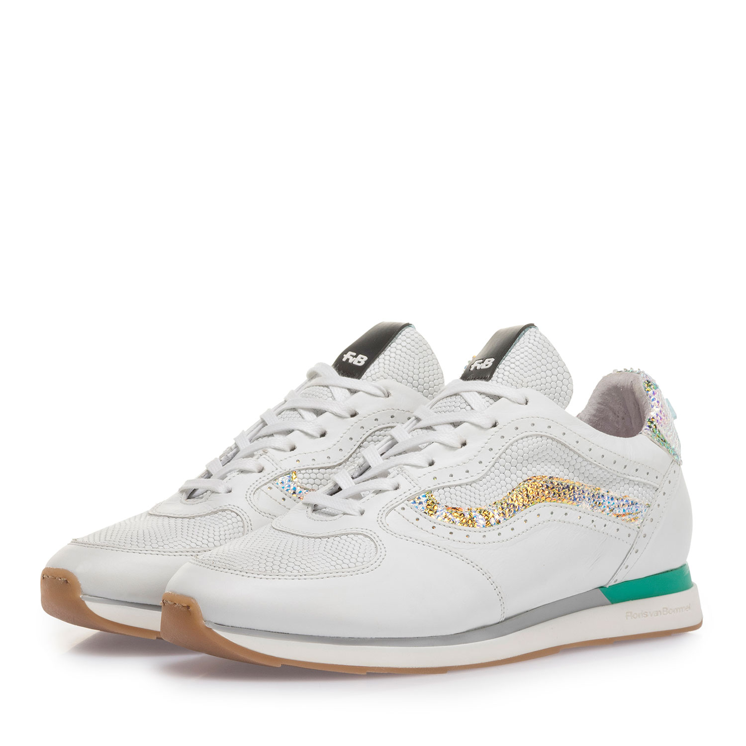 85279/10 - Witte leren sneaker met metallic details 85279/10 - Witte leren sneaker met metallic details