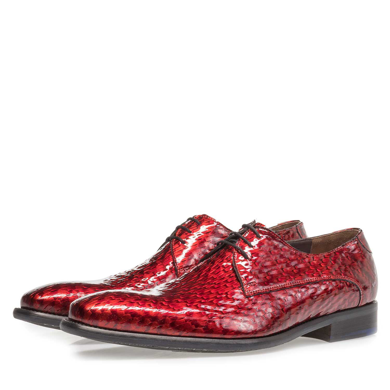 18123/01 - Premium rode lakleren veterschoen met print 18123/01 - Premium rode lakleren veterschoen met print
