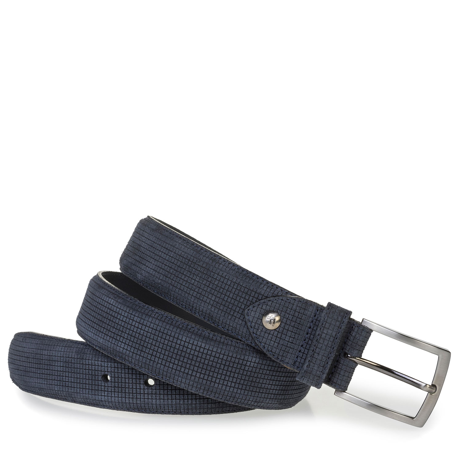 75201/96 - Dark blue suede leather belt with a print 75201/96 - Dark blue suede leather belt with a print