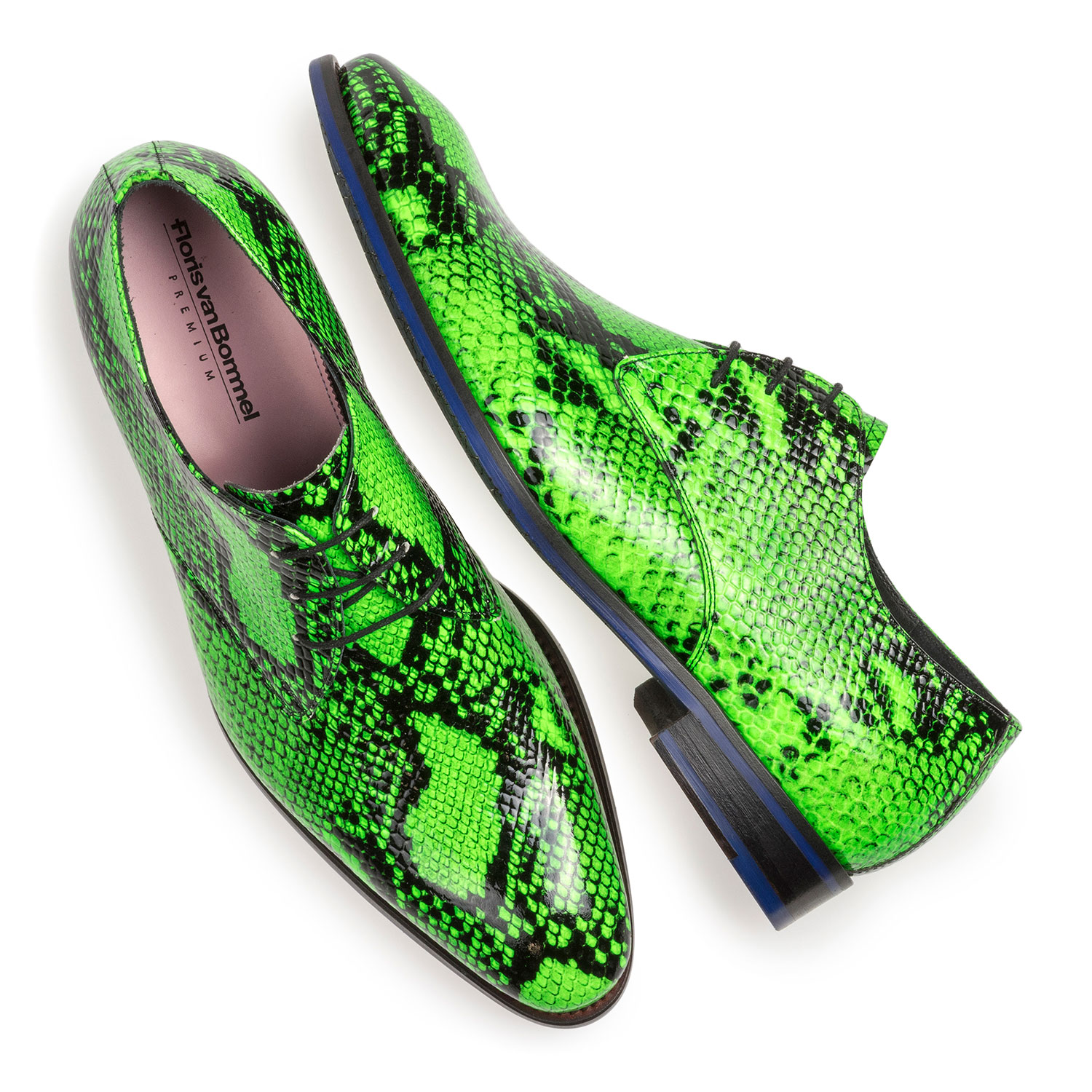 18124/06 - Premium fluorescent green leather lace shoe with snake print 18124/06 - Premium fluorescent green leather lace shoe with snake print