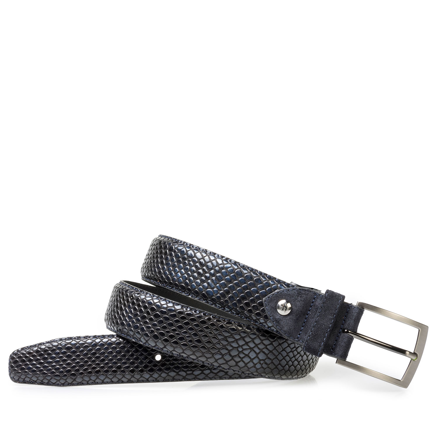 75212/03 - Blauwe lakleren riem met print 75212/03 - Blauwe lakleren riem met print