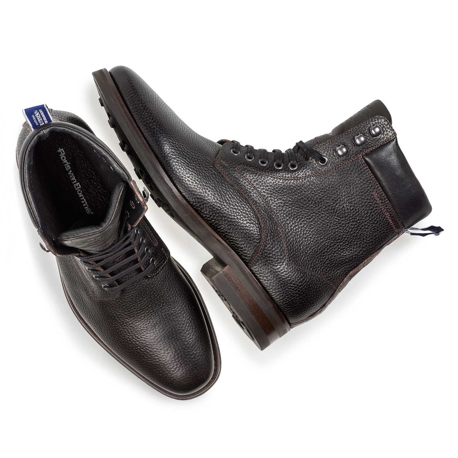 10658/14 - Zwarte kalfsleren veterboot met print 10658/14 - Zwarte kalfsleren veterboot met print