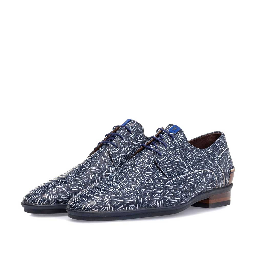 18240/01 - Veterschoen nubuck print blauw 18240/01 - Veterschoen nubuck print blauw
