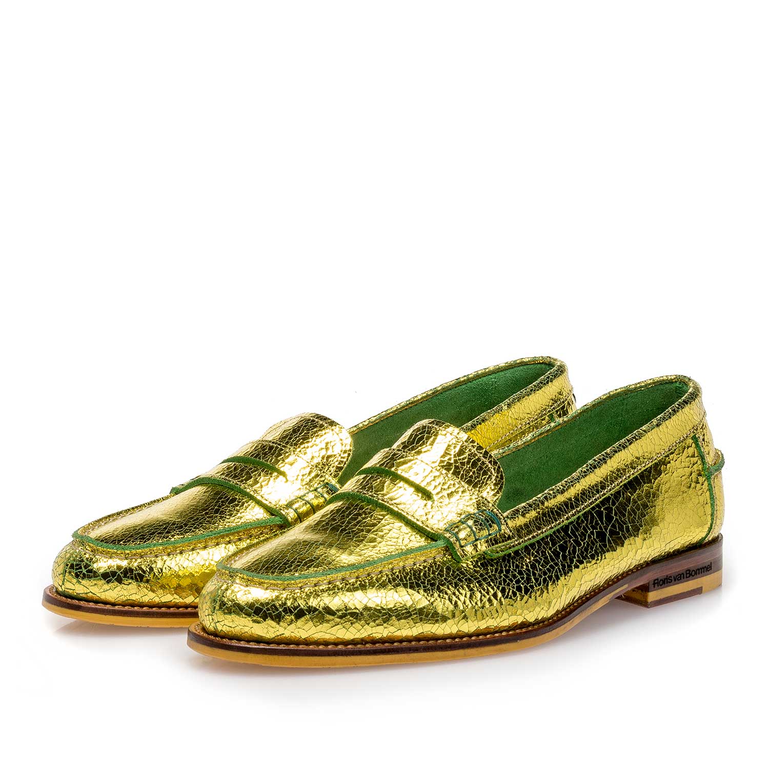 85409/09 - Gele metallic leren loafer met craquelé effect 85409/09 - Gele metallic leren loafer met craquelé effect