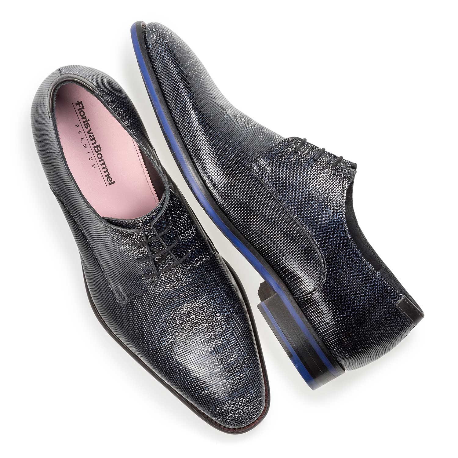 18097/04 - Premium blauwe lakleren veterschoen met print 18097/04 - Premium blauwe lakleren veterschoen met print