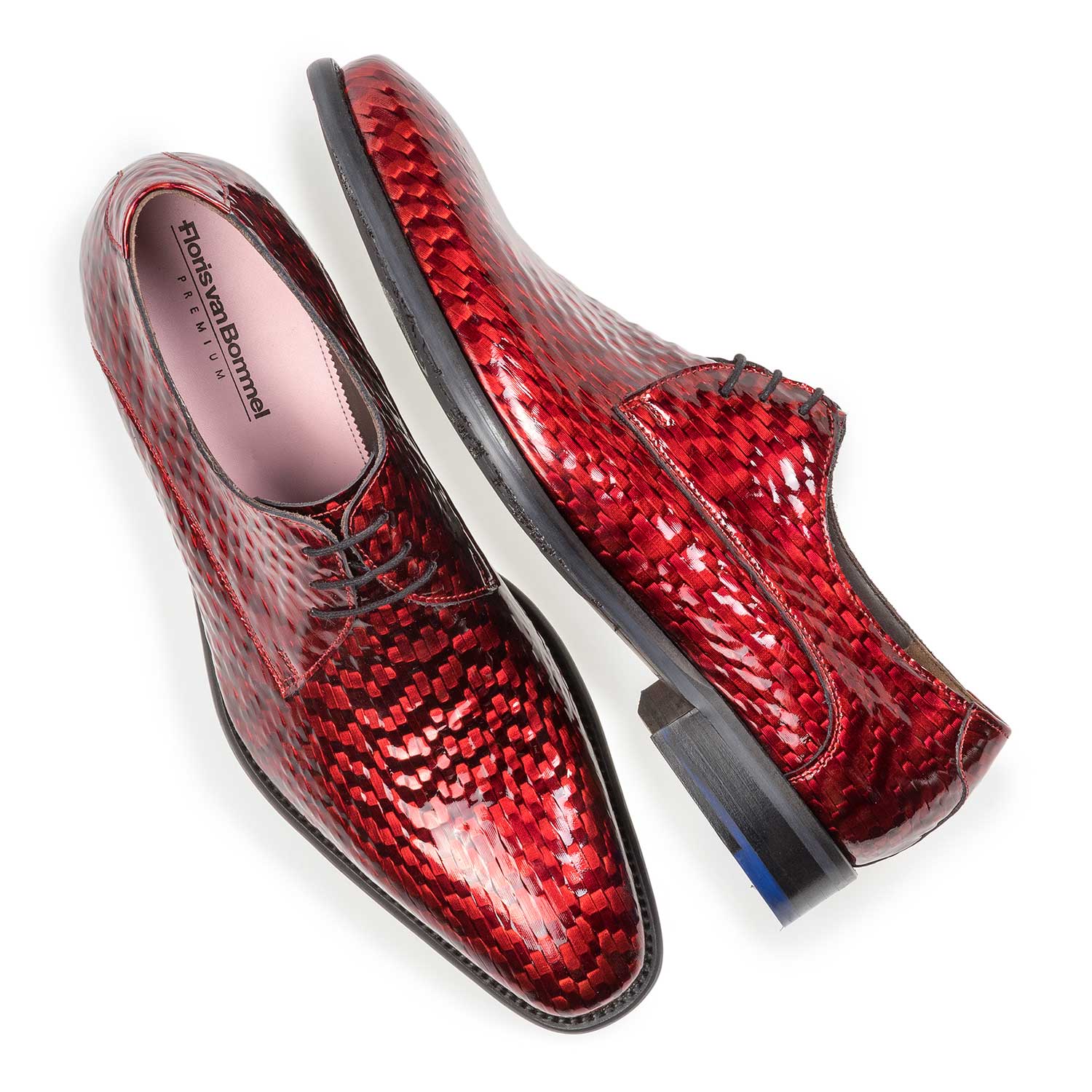 18123/01 - Premium rode lakleren veterschoen met print 18123/01 - Premium rode lakleren veterschoen met print