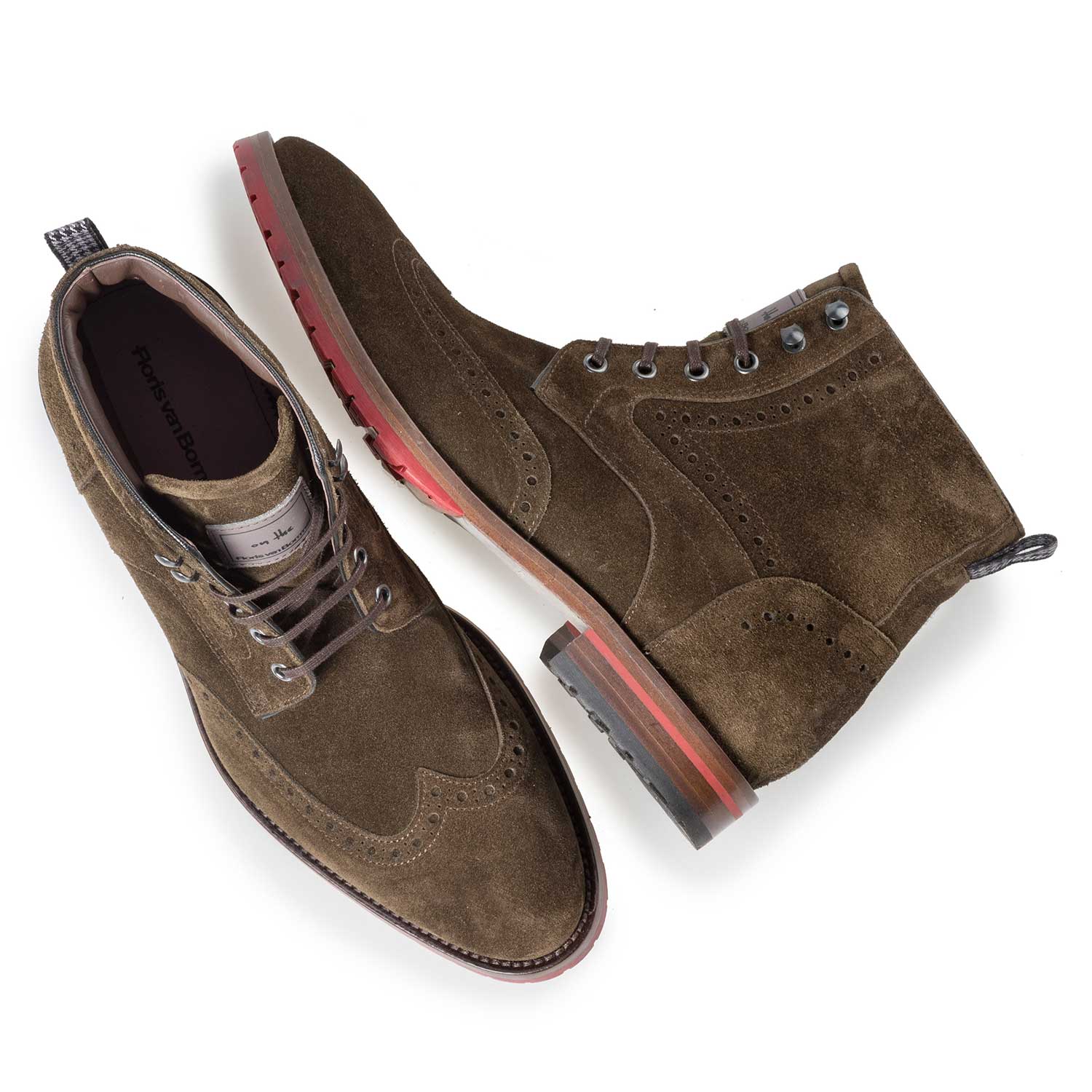 10295/05 - Bruin/olijfgroene kalfssuède brogue veterboot 10295/05 - Bruin/olijfgroene kalfssuède brogue veterboot