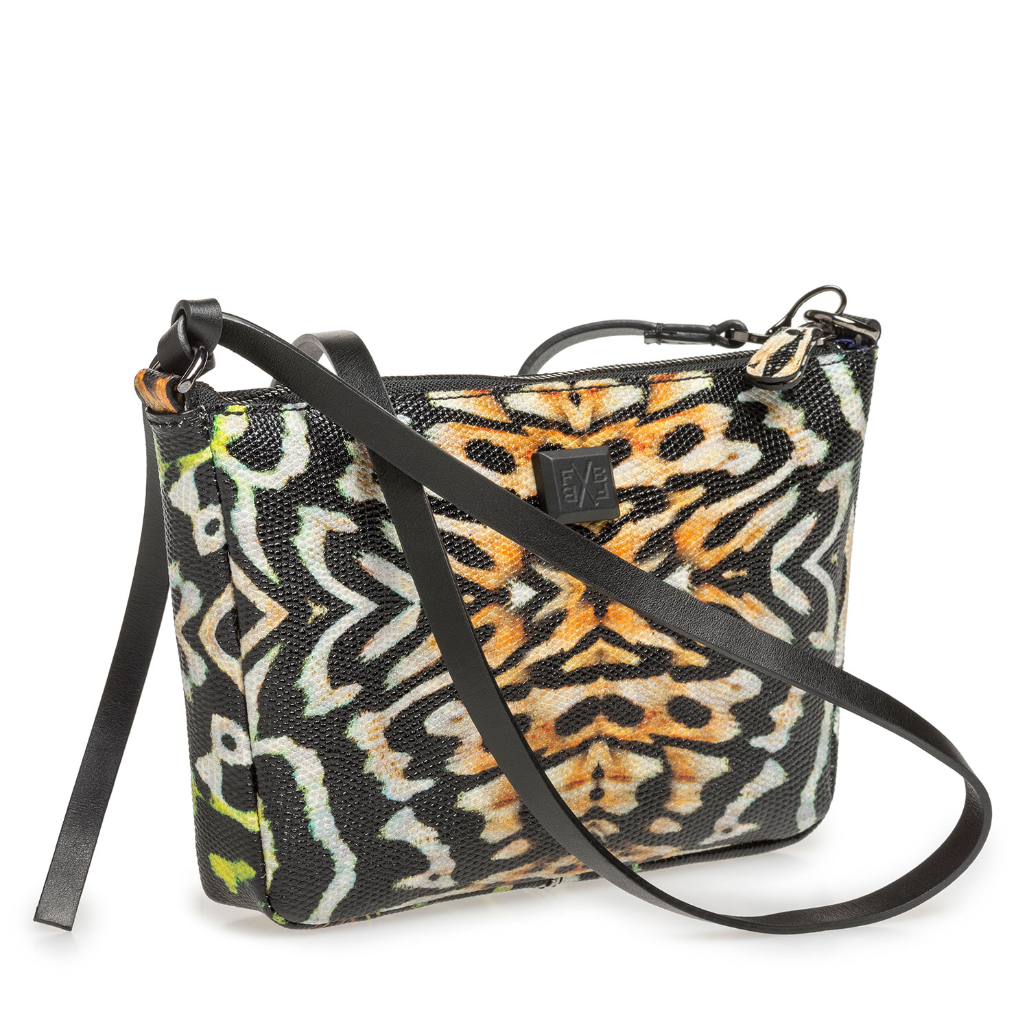 89019/00 - Black leather bag with orange-coloured print 89019/00 - Black leather bag with orange-coloured print