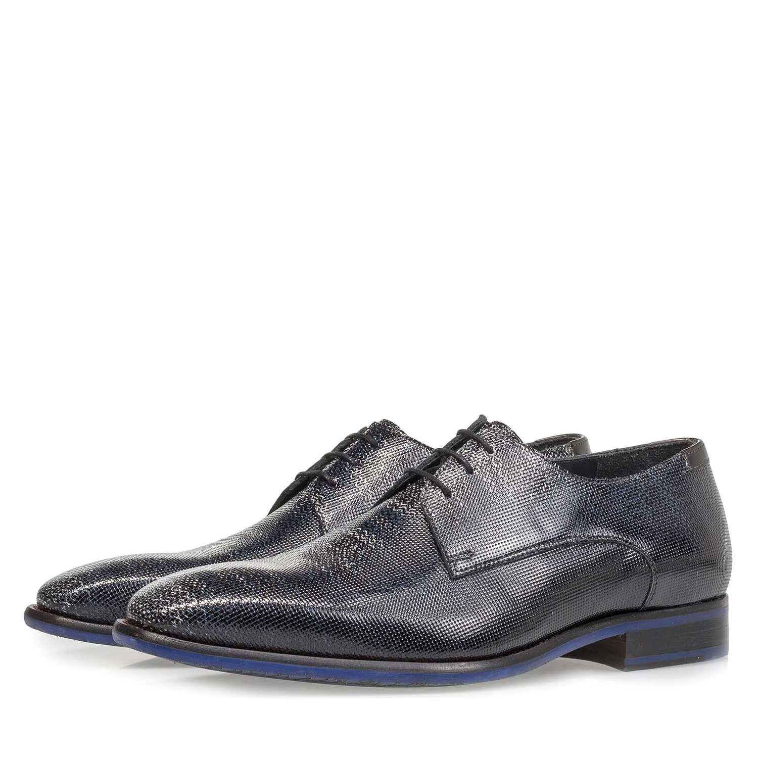 18097/04 - Premium blauwe lakleren veterschoen met print 18097/04 - Premium blauwe lakleren veterschoen met print