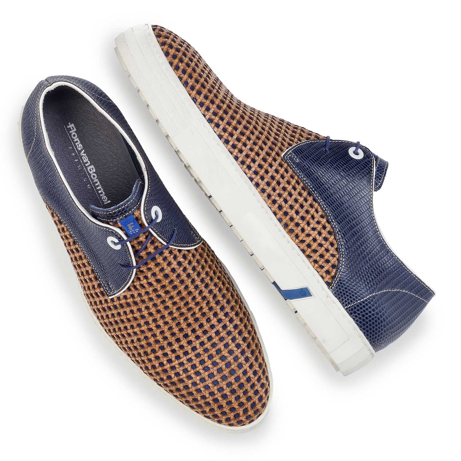 14087/01 - Premium blauwe sneaker van gevlochten leer 14087/01 - Premium blauwe sneaker van gevlochten leer