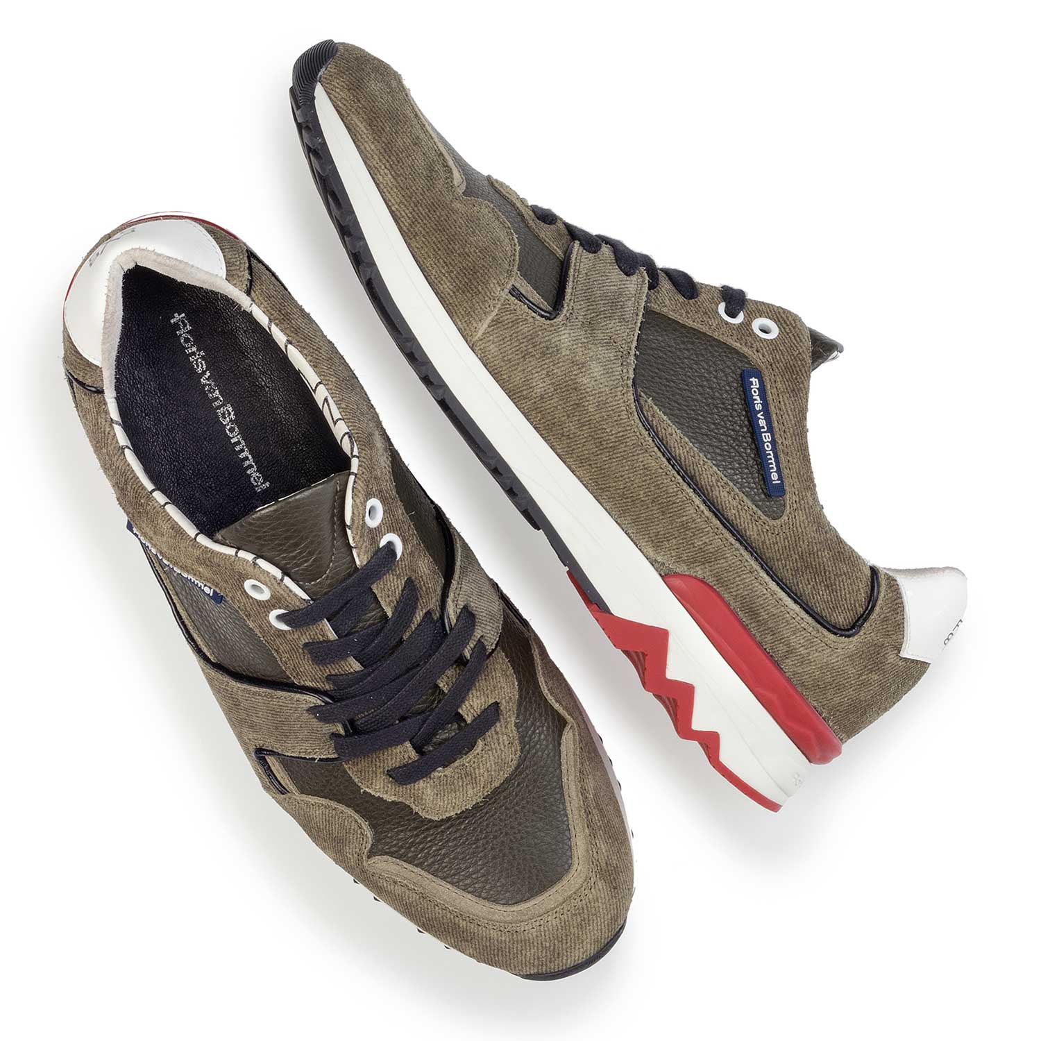 16220/08 - Olijfgroene suède sneaker met denimstructuur 16220/08 - Olijfgroene suède sneaker met denimstructuur