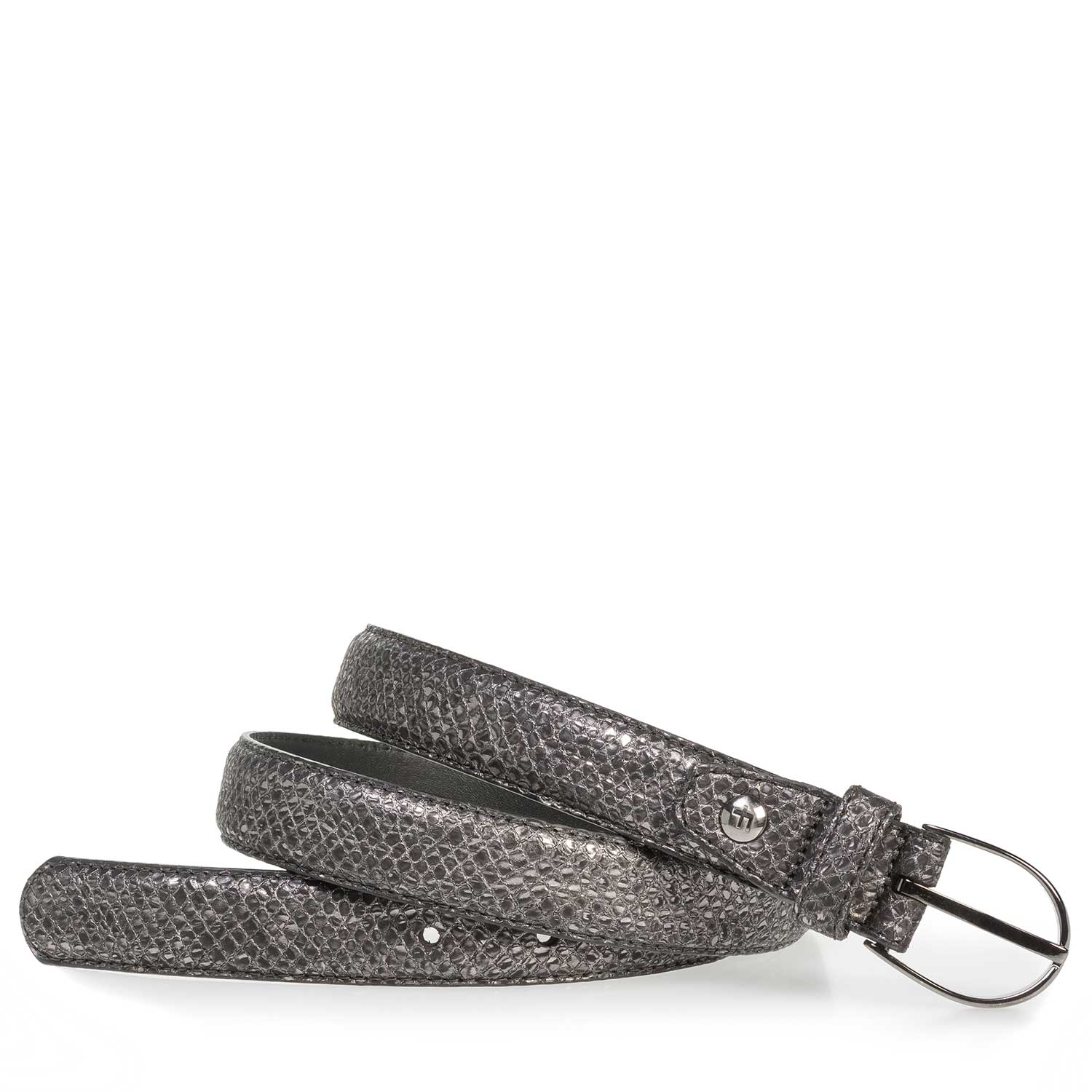 75813/43 - Grijze leren riem met metallicprint 75813/43 - Grijze leren riem met metallicprint