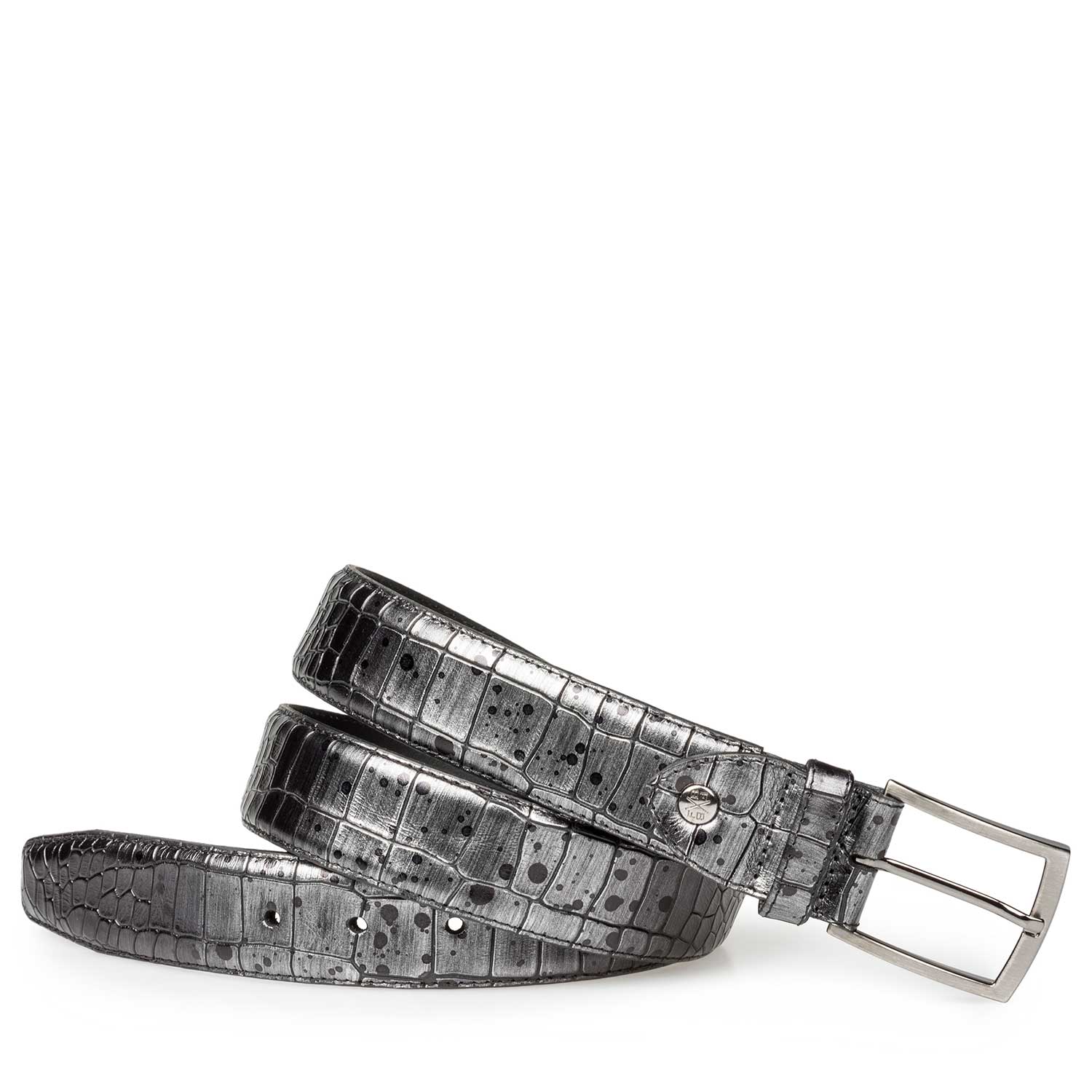 75190/10 - Grijze leren riem met crocoprint 75190/10 - Grijze leren riem met crocoprint