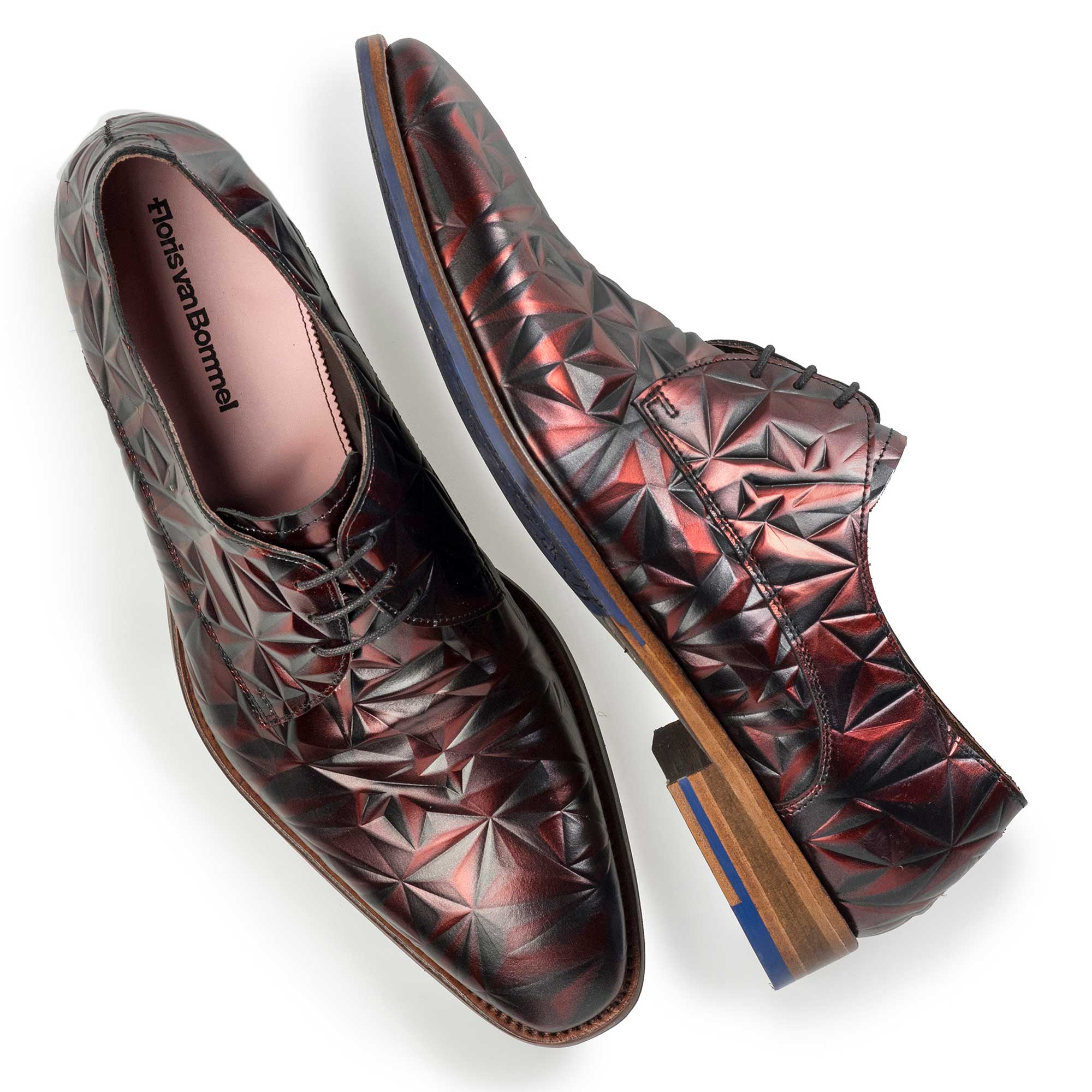 14237/01 - Floris van Bommel men’s claret leather lace shoe finished with a black mother-of-pearl effect 14237/01 - Floris van Bommel men’s claret leather lace shoe finished with a black mother-of-pearl effect