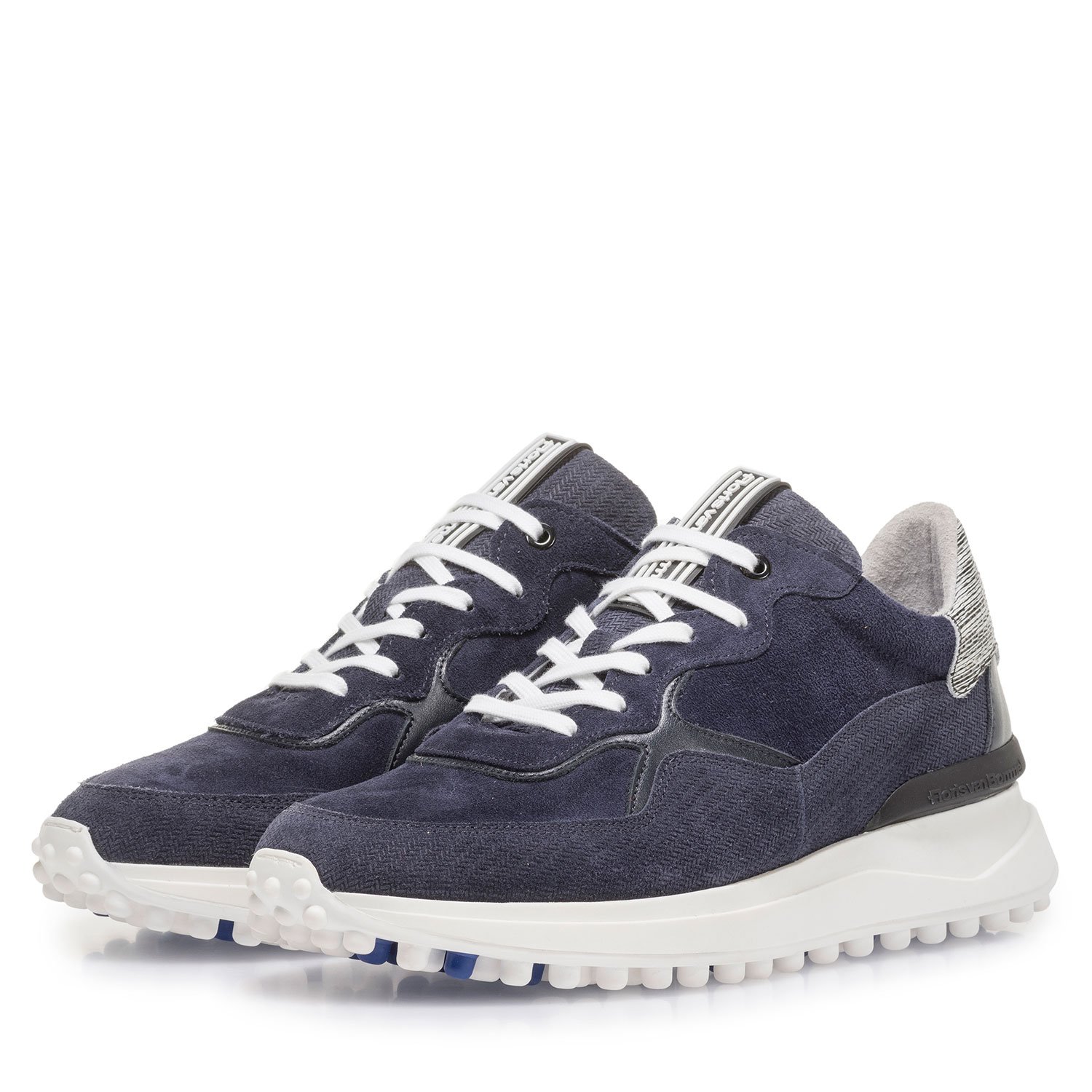 16301/15 - Blauwe suède sneaker met print 16301/15 - Blauwe suède sneaker met print