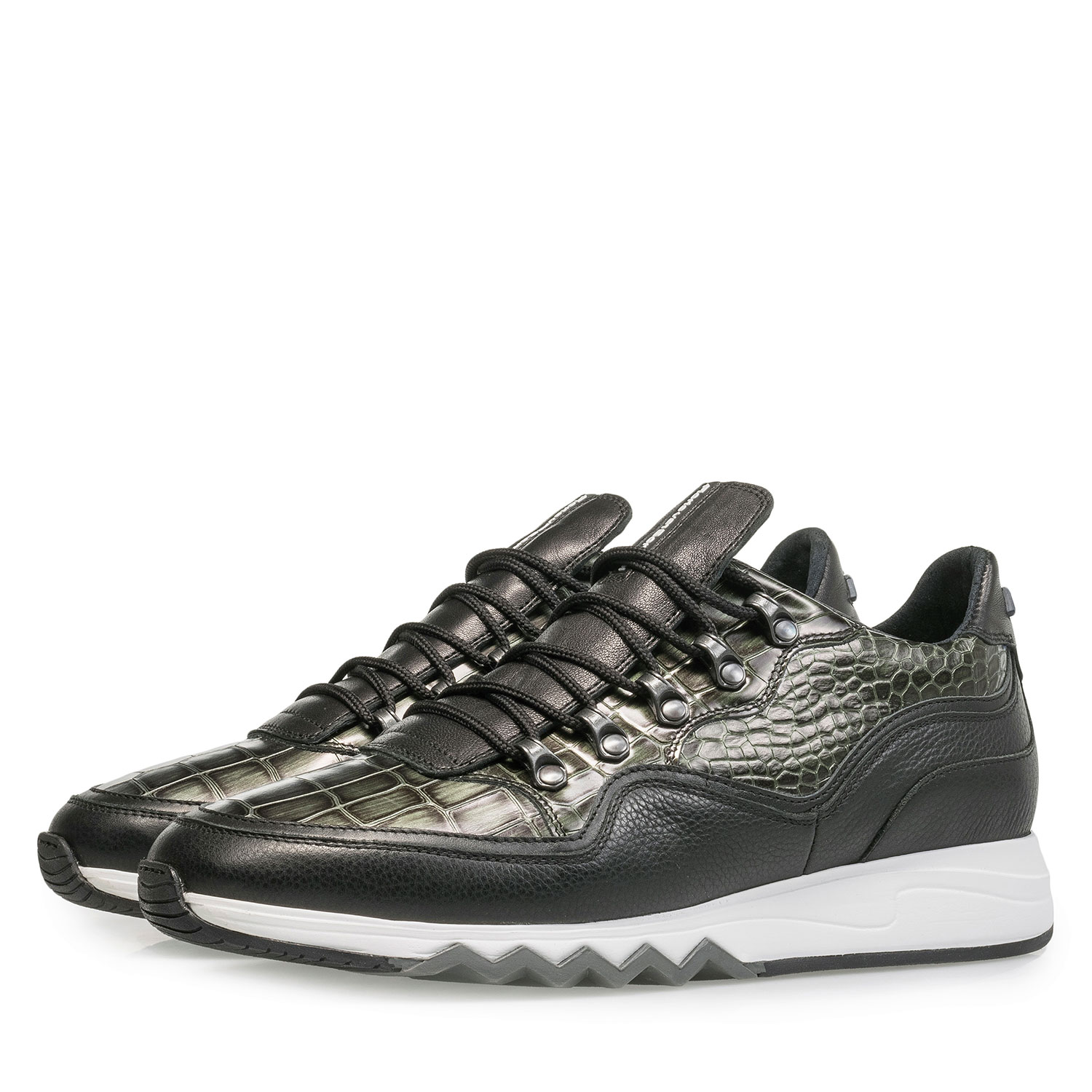 16394/02 - Premium groene metallic leren sneaker met print 16394/02 - Premium groene metallic leren sneaker met print