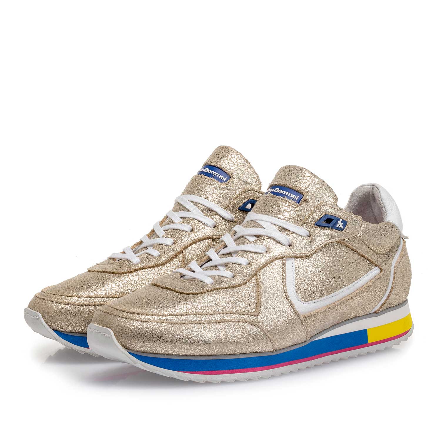 85260/13 - Gouden metallic leren sneaker met craquelé effect 85260/13 - Gouden metallic leren sneaker met craquelé effect