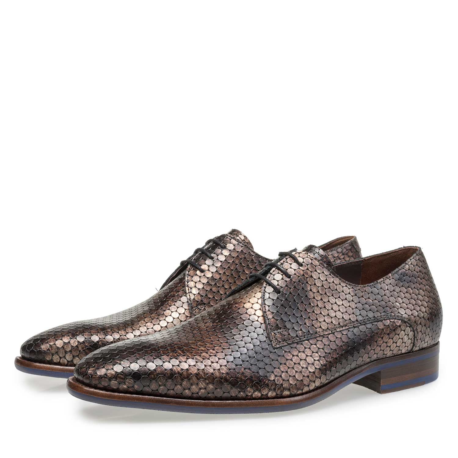 18080/03 - Bruine metallic print leren veterschoen 18080/03 - Bruine metallic print leren veterschoen