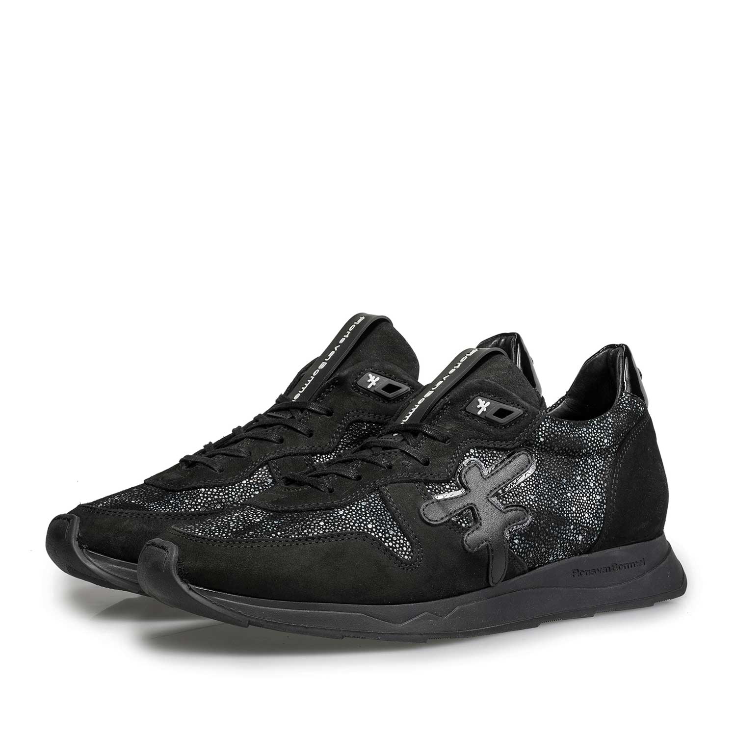 85255/04 - Zwarte leren sneaker met runnerzool 85255/04 - Zwarte leren sneaker met runnerzool