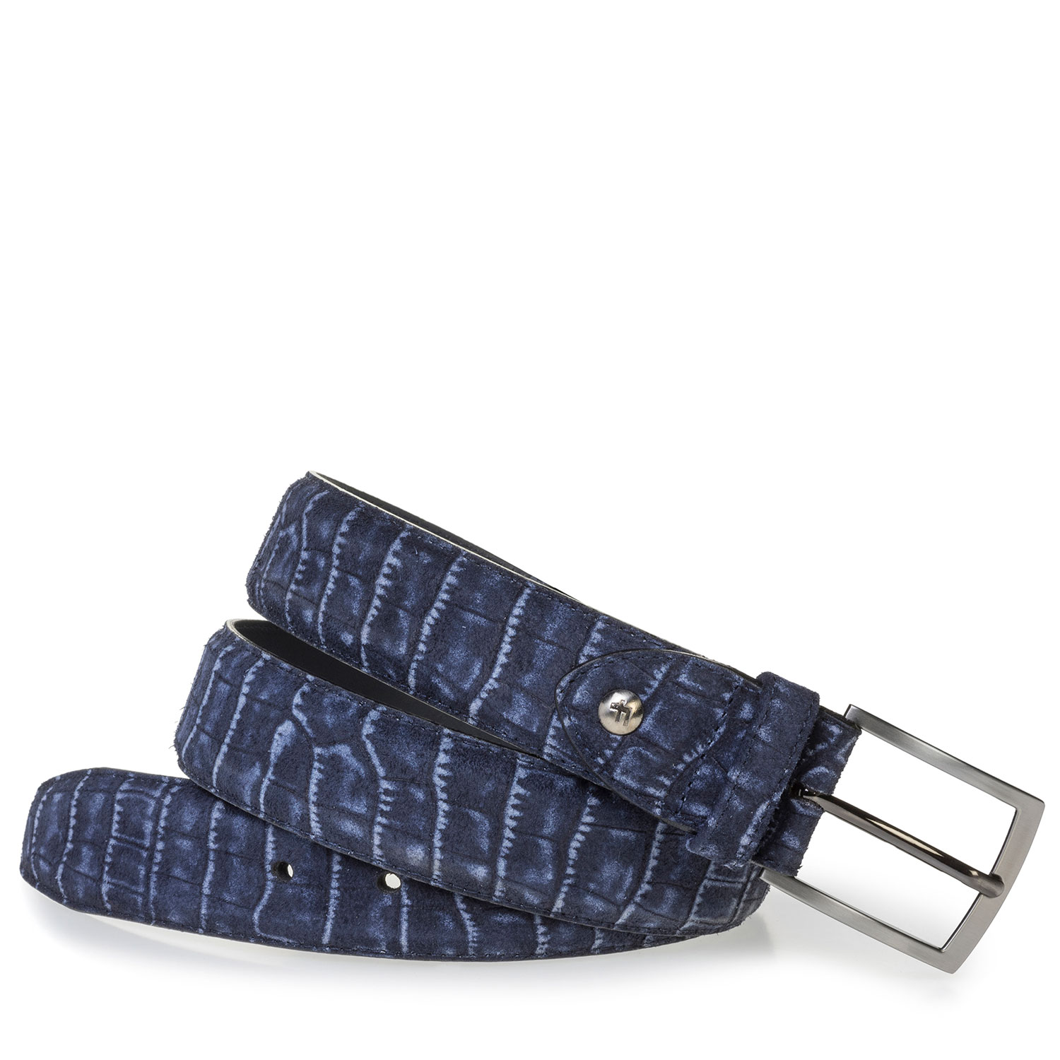 75201/80 - Blauwe suède riem met crocoprint 75201/80 - Blauwe suède riem met crocoprint