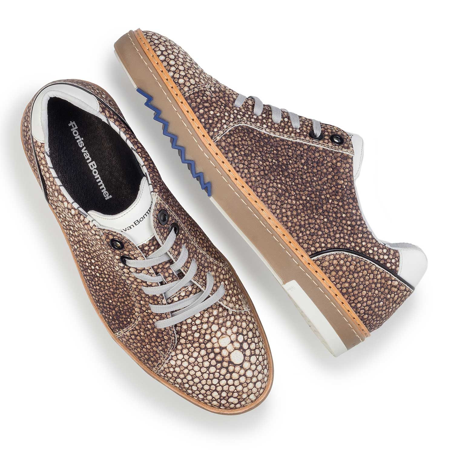 14057/03 - Bruine leren sneaker met dessin 14057/03 - Bruine leren sneaker met dessin
