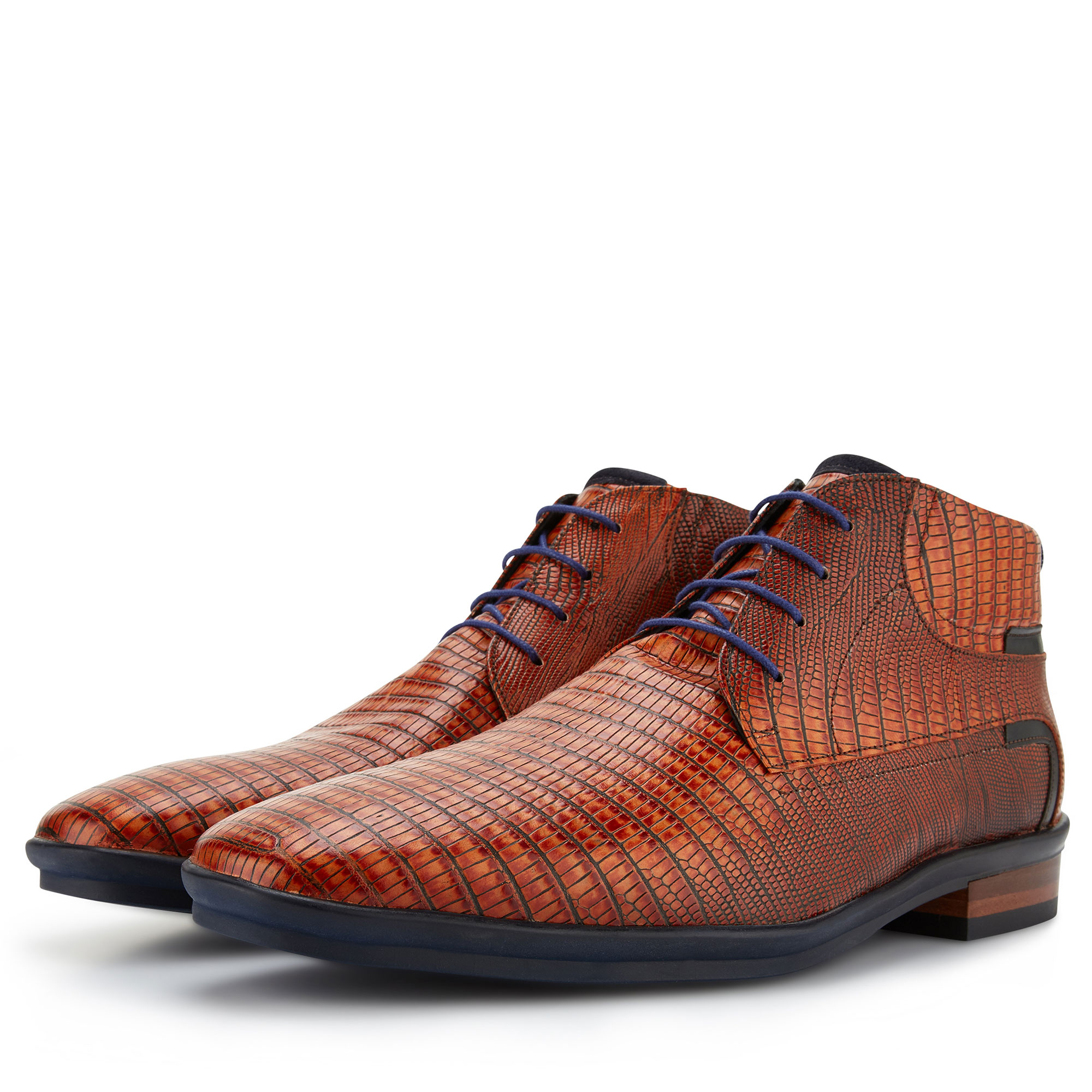 10879/00 - Floris van Bommel cognac lace boot with lizard print 10879/00 - Floris van Bommel cognac lace boot with lizard print