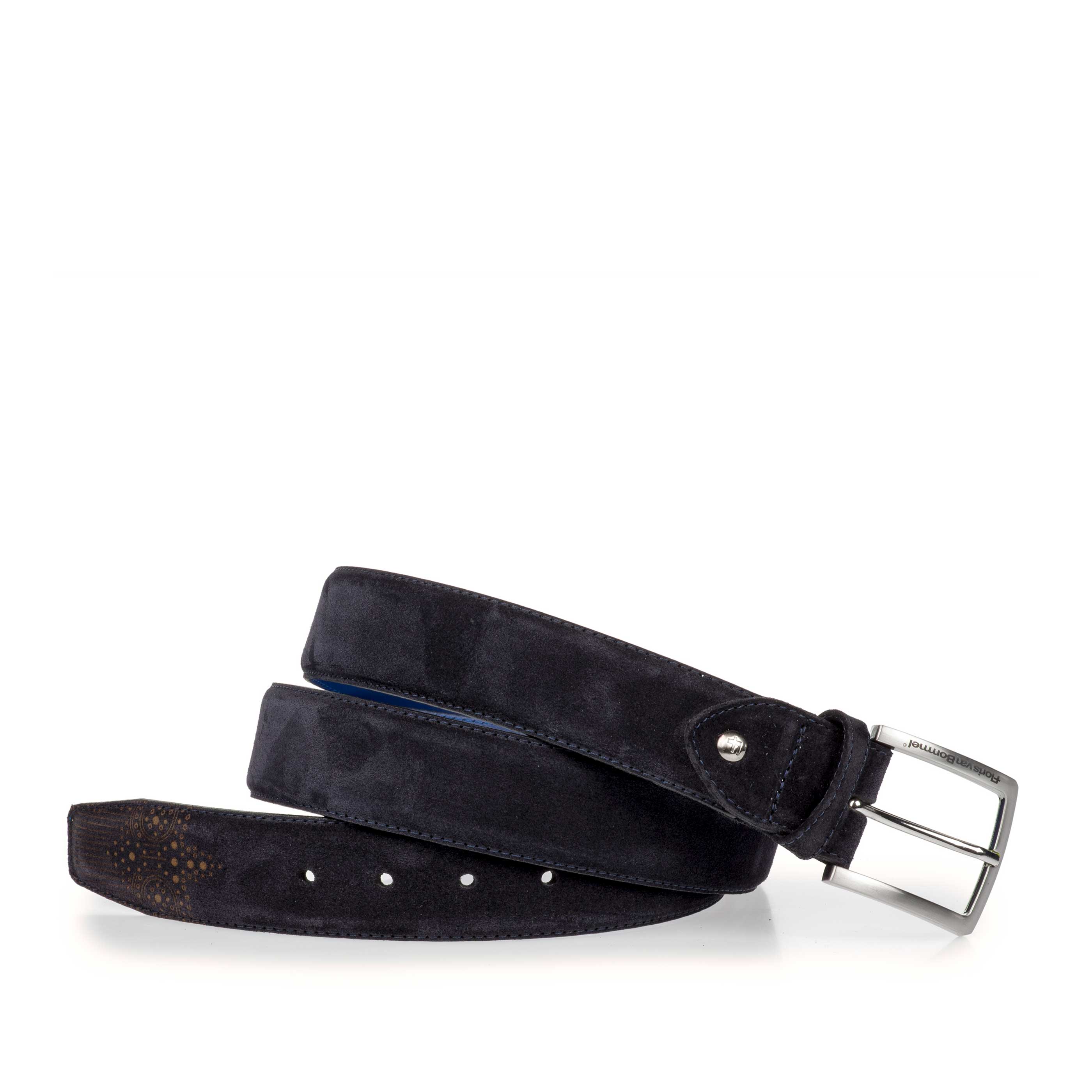 75185/05 - Blauwe suède riem met brogueperforaties 75185/05 - Blauwe suède riem met brogueperforaties