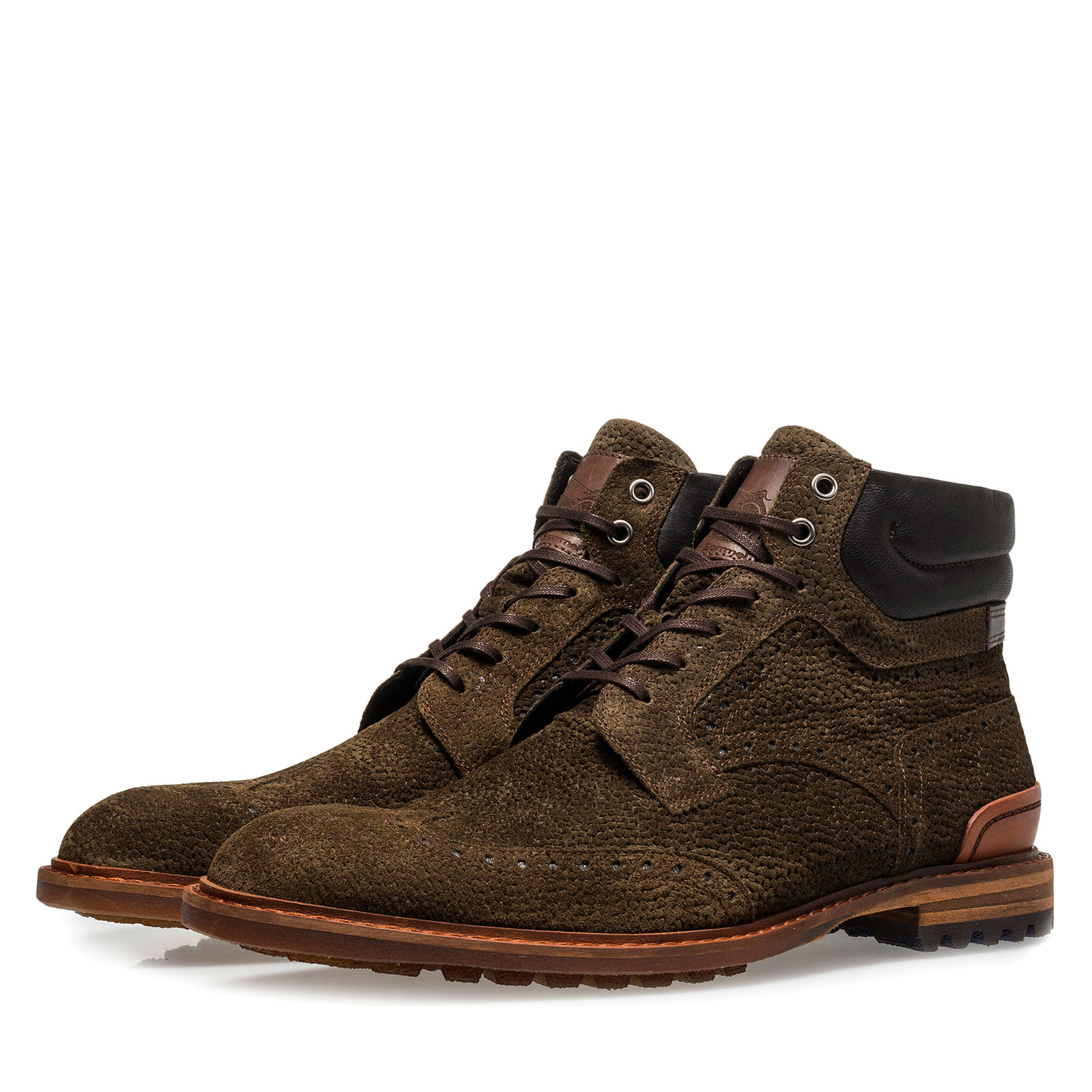 10816/03 - Olijfgroene suède veterboot met print 10816/03 - Olijfgroene suède veterboot met print