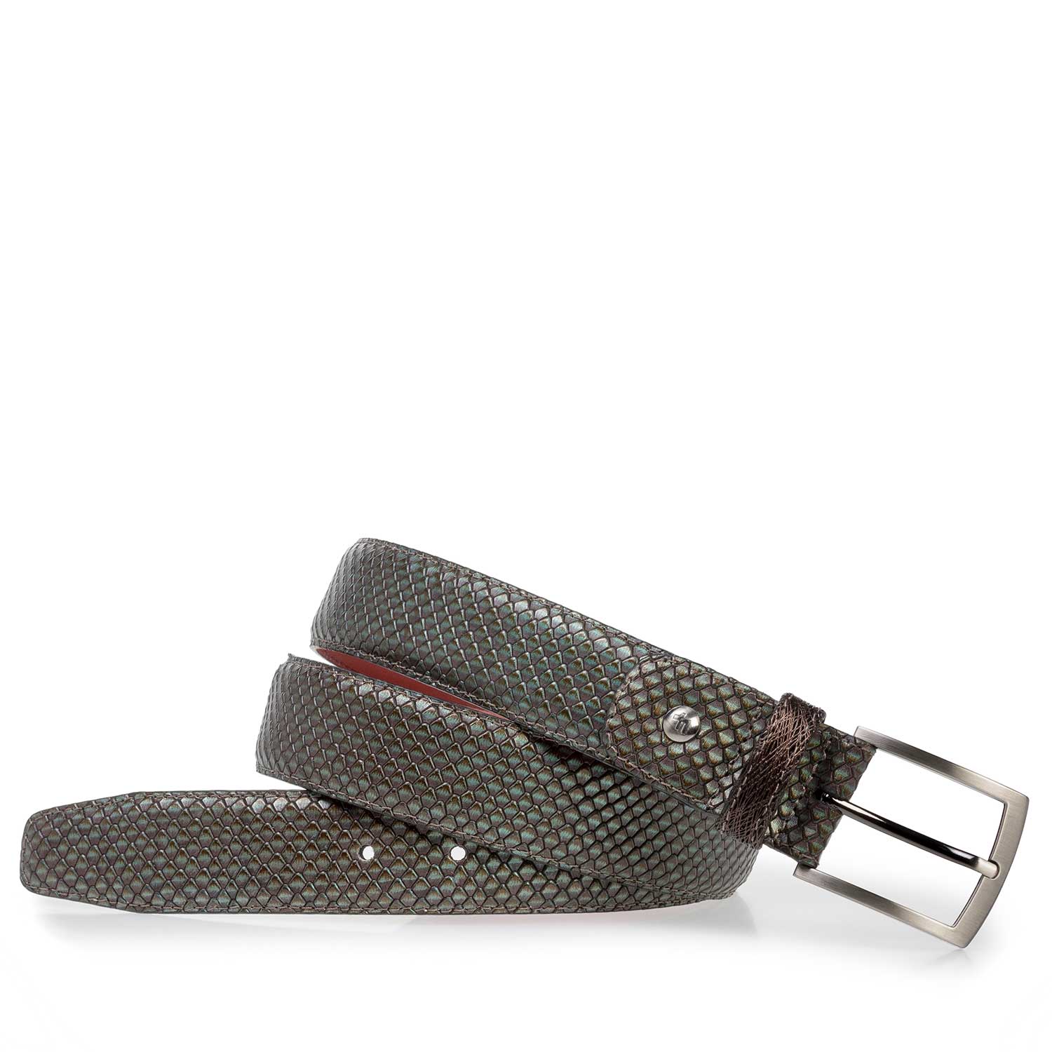 75188/46 - Premium donkerbruine kalfsleren riem met metallicprint 75188/46 - Premium donkerbruine kalfsleren riem met metallicprint