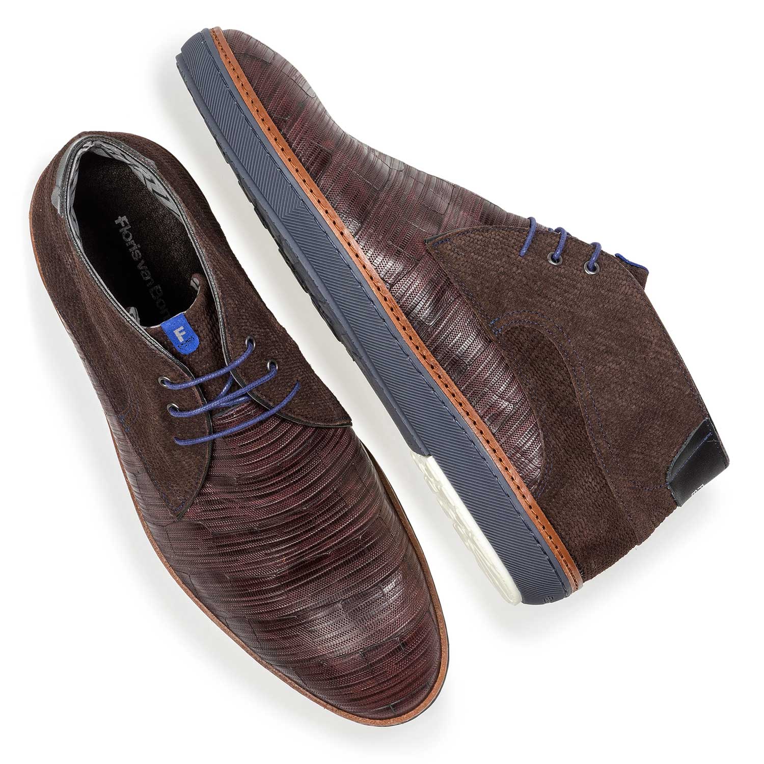 10015/07 - Burgundy red printed leather lace shoe 10015/07 - Burgundy red printed leather lace shoe