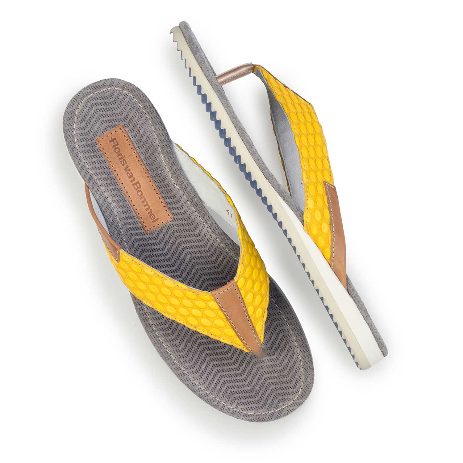 20022/23 - Yellow, printed thong slipper made of leather 20022/23 - Yellow, printed thong slipper made of leather