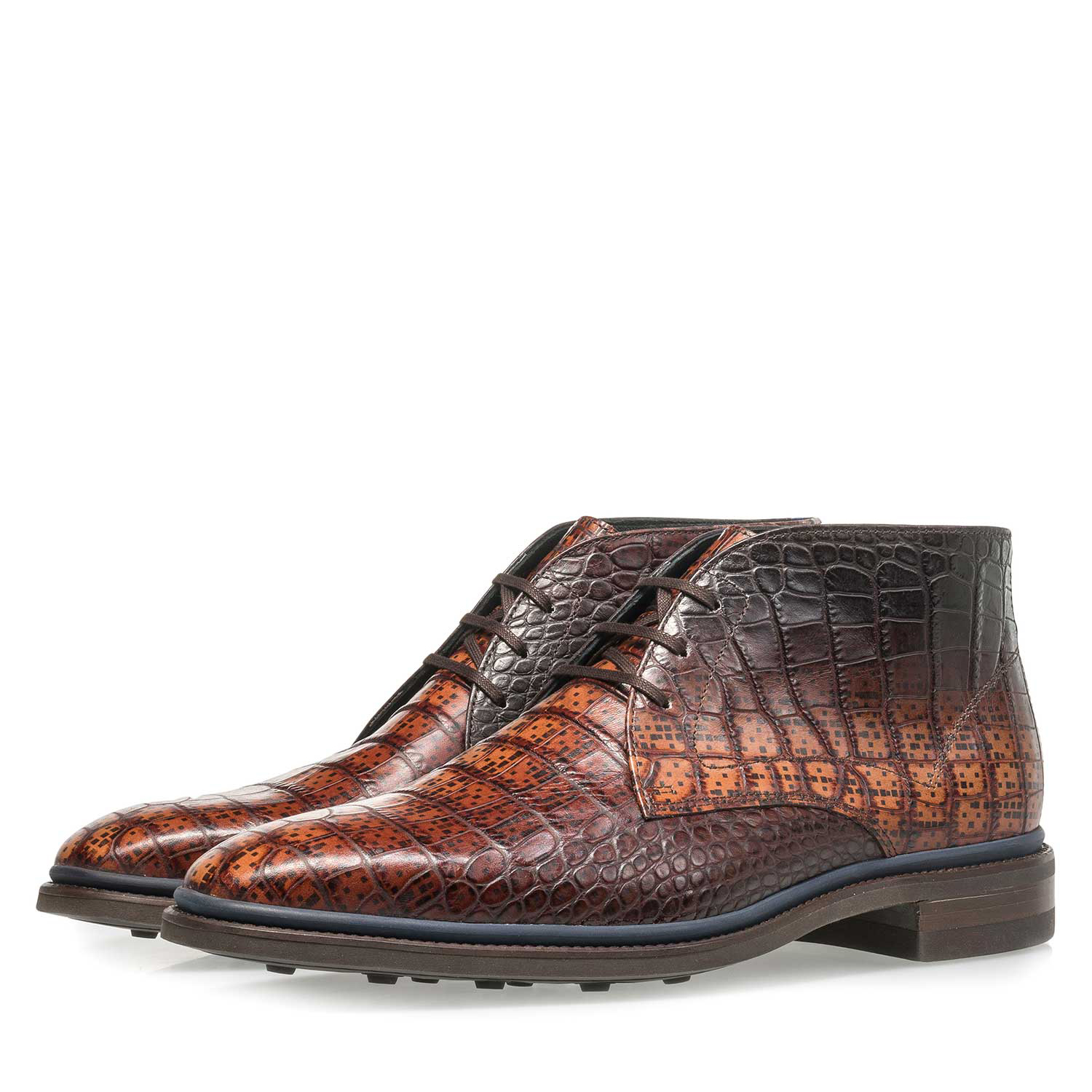 10623/01 - Premium crocoleren veterschoen cognac 10623/01 - Premium crocoleren veterschoen cognac